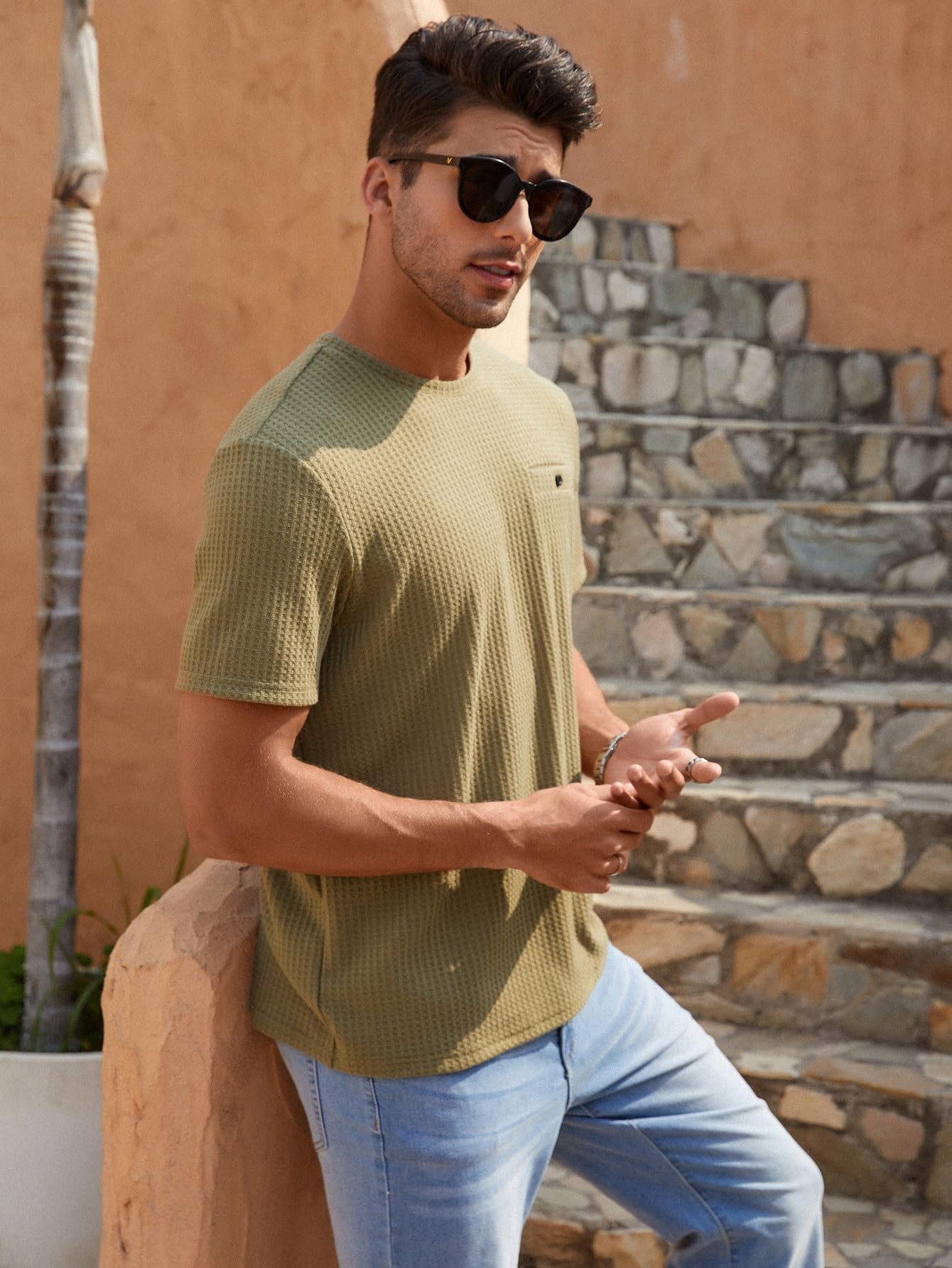 TAGDO Men Waffle Knitted Crew Neck Tee - Image 4