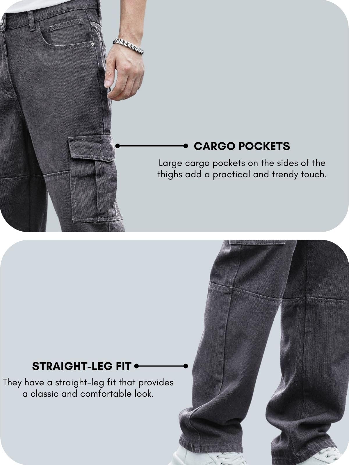 GRECIILOOKS Grey Cargo Jeans for Men - Image 5