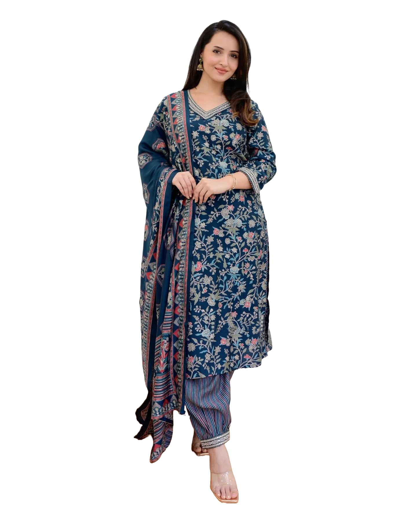 KLOSIA Women Printed Kurta Pant Set with Dupatta - Blue