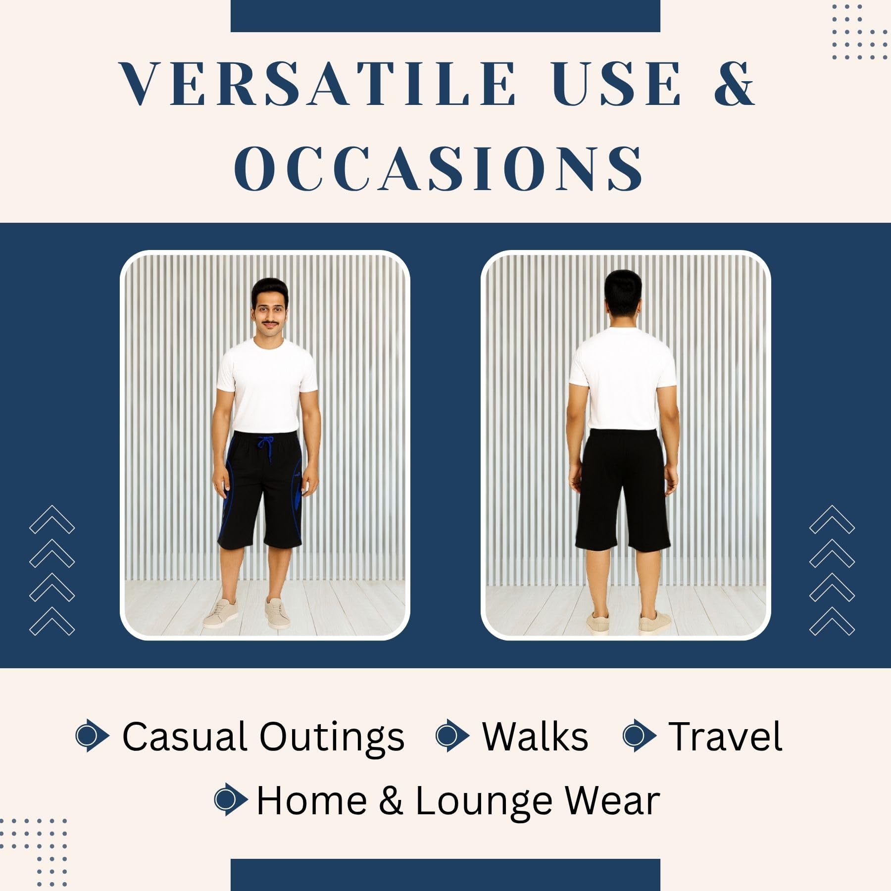 VEGO Mens Cotton Capri Pant - Black - Image 5