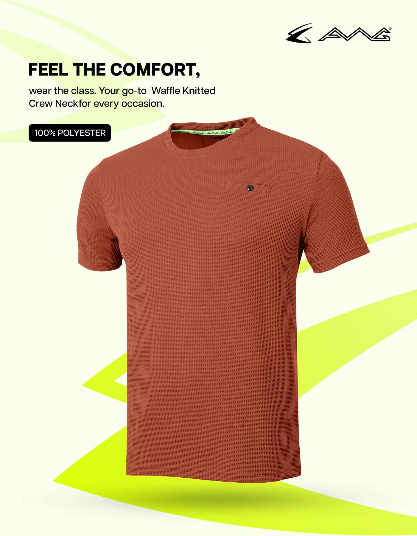 AWG Men's Waffle Knit Crew Neck T-Shirt - Rust - Image 3