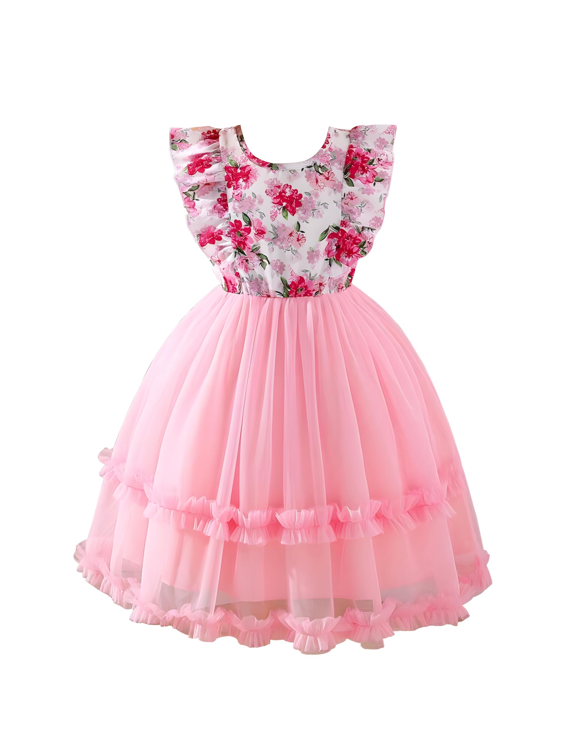 Niren Enterprise Pink Ocean Net Flair Frock for Girl