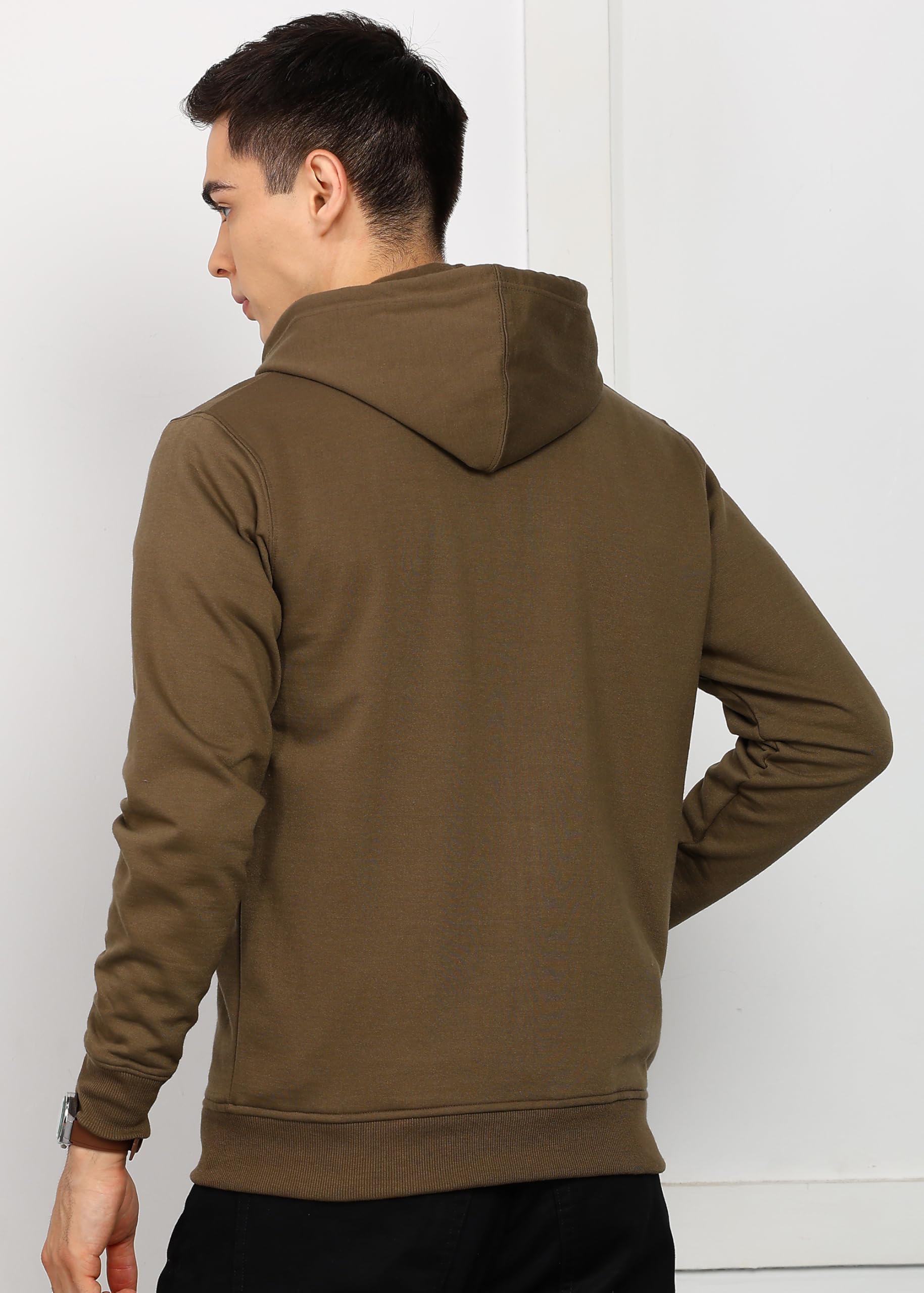 Dark Khaki Zip-Up Hoodie Jacket for Men - Image 5