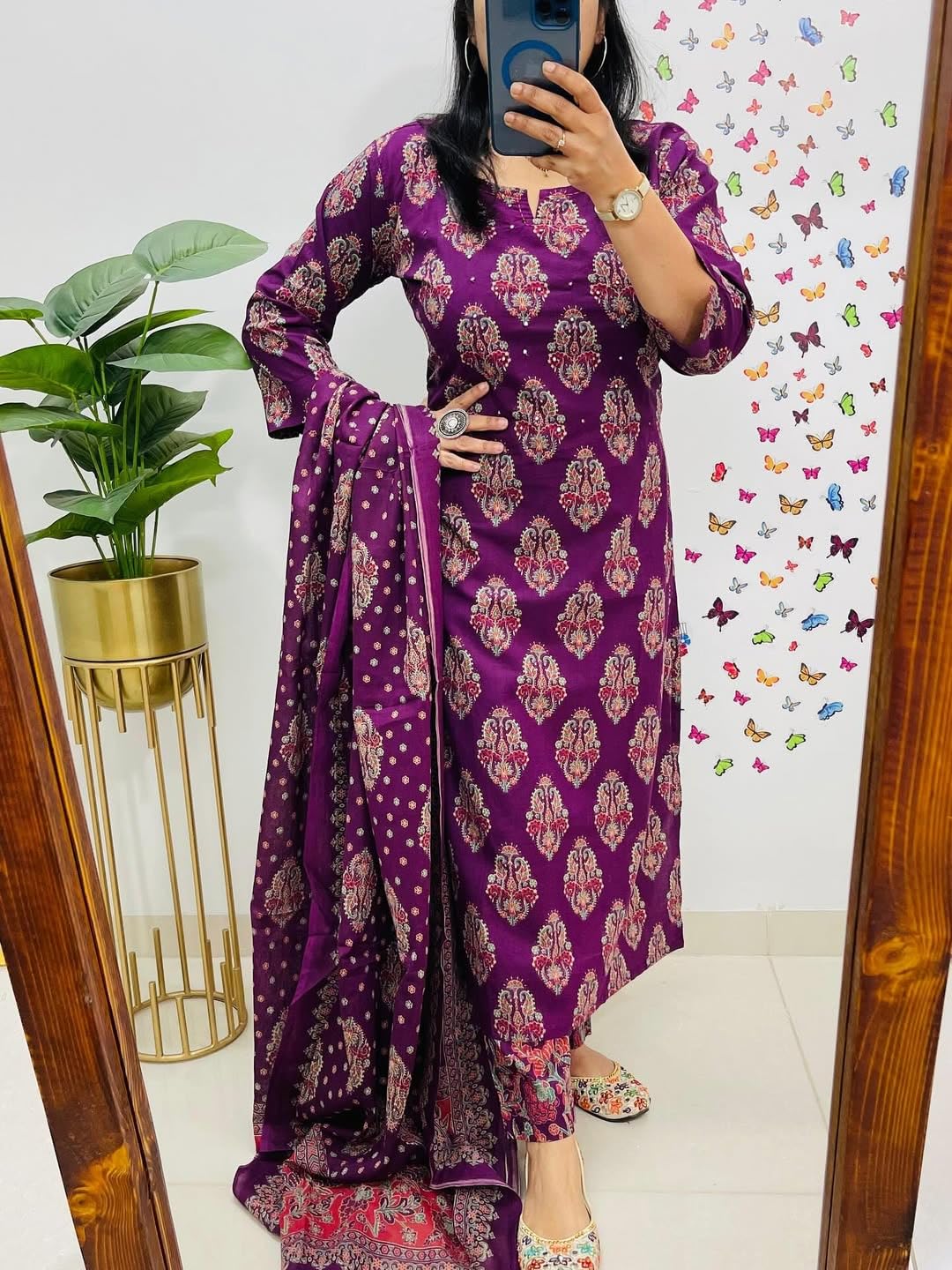 Veqreqmeq Women's Cotton Printed Suit Set - Purple - Image 2