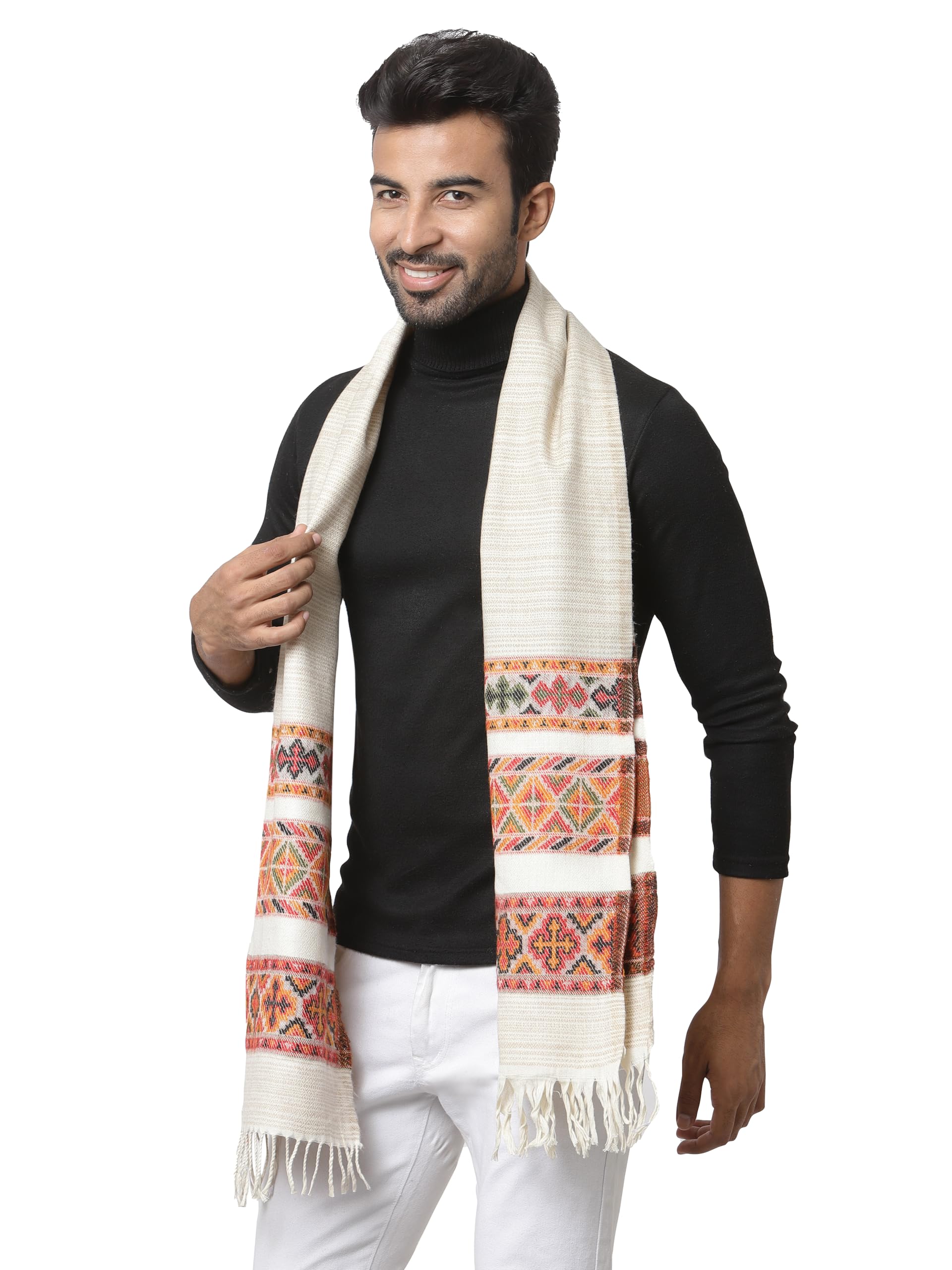 Weavers Villa Acro Wool Muffler for Men - Cream