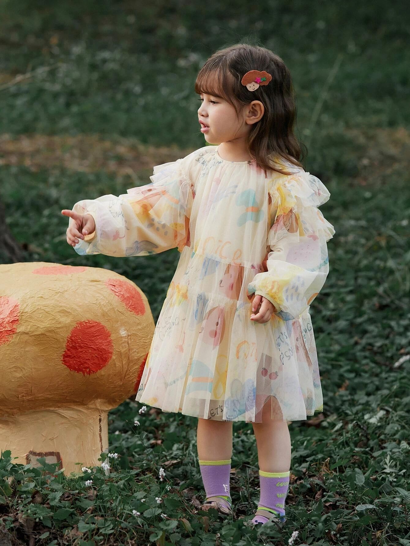 TAGAS Heart Print Girl Dress - Cream - Image 2