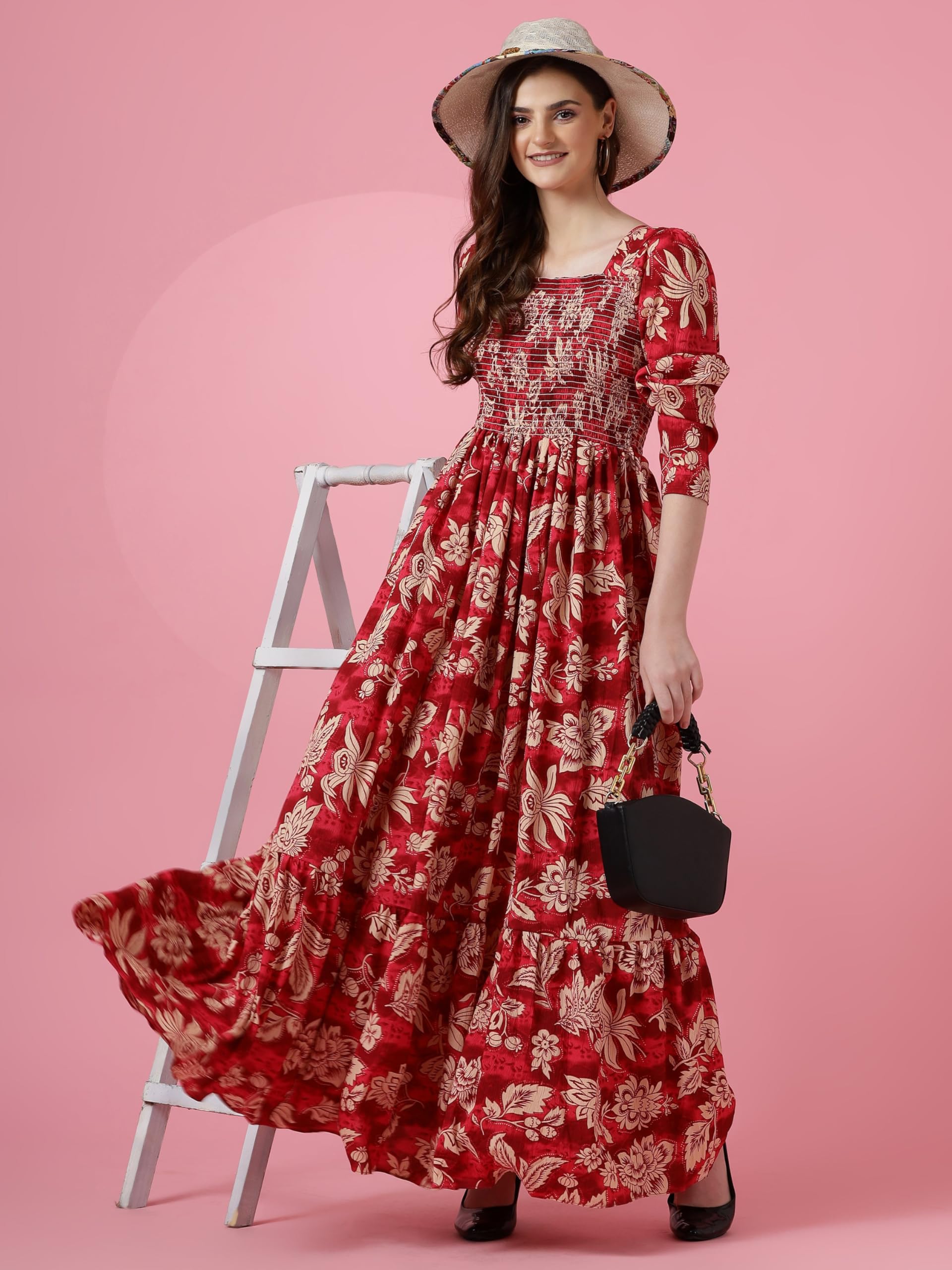 Sheetal Associates Red Floral Maxi Crepe Dress for Women - Image 4