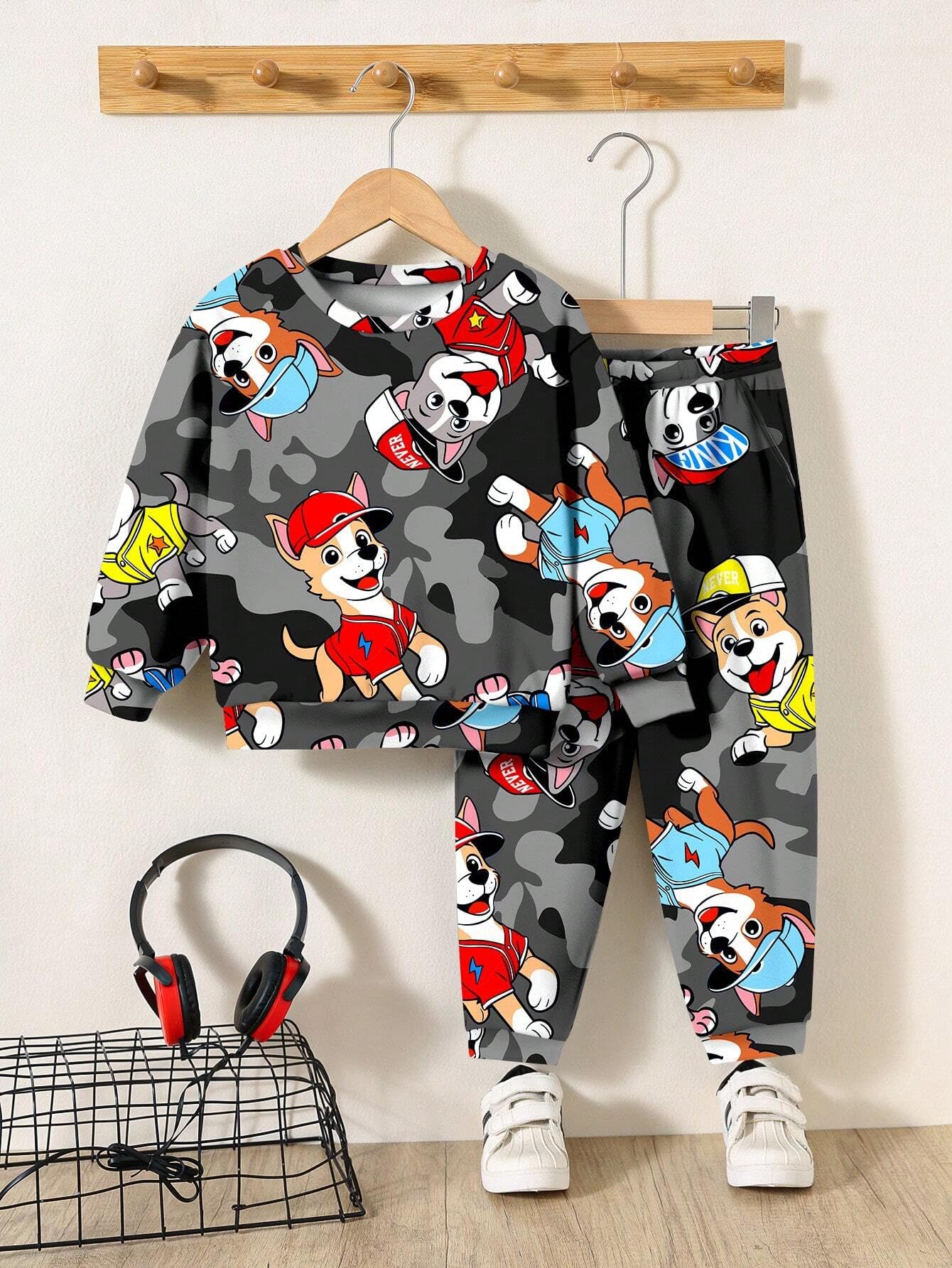 URBAN OX Kids Grey Camo Cartoon Sweatshirt Set for Boys - Image 2