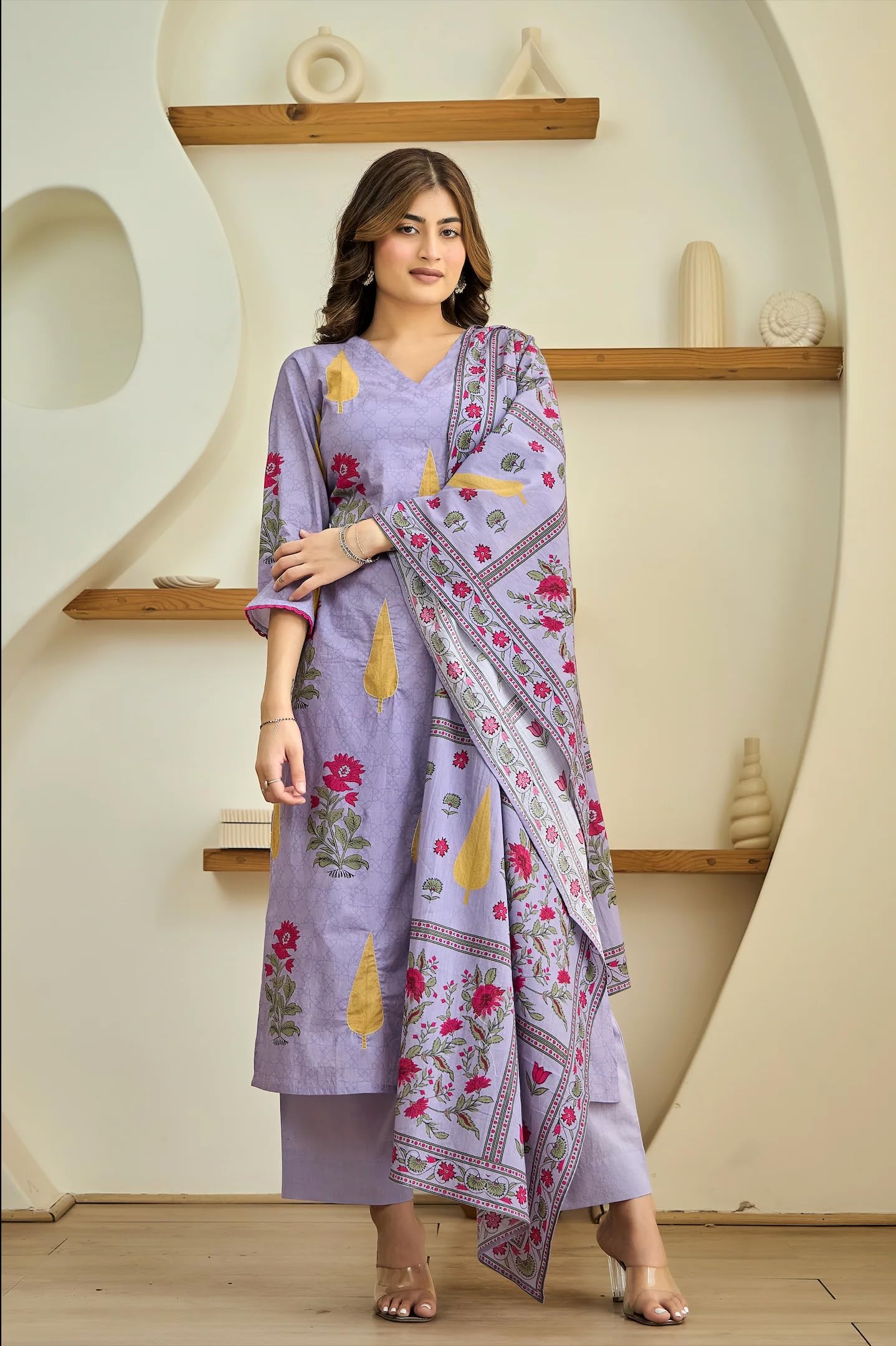 GoSriKi Lavender Printed Kurta Set for Women - Image 5