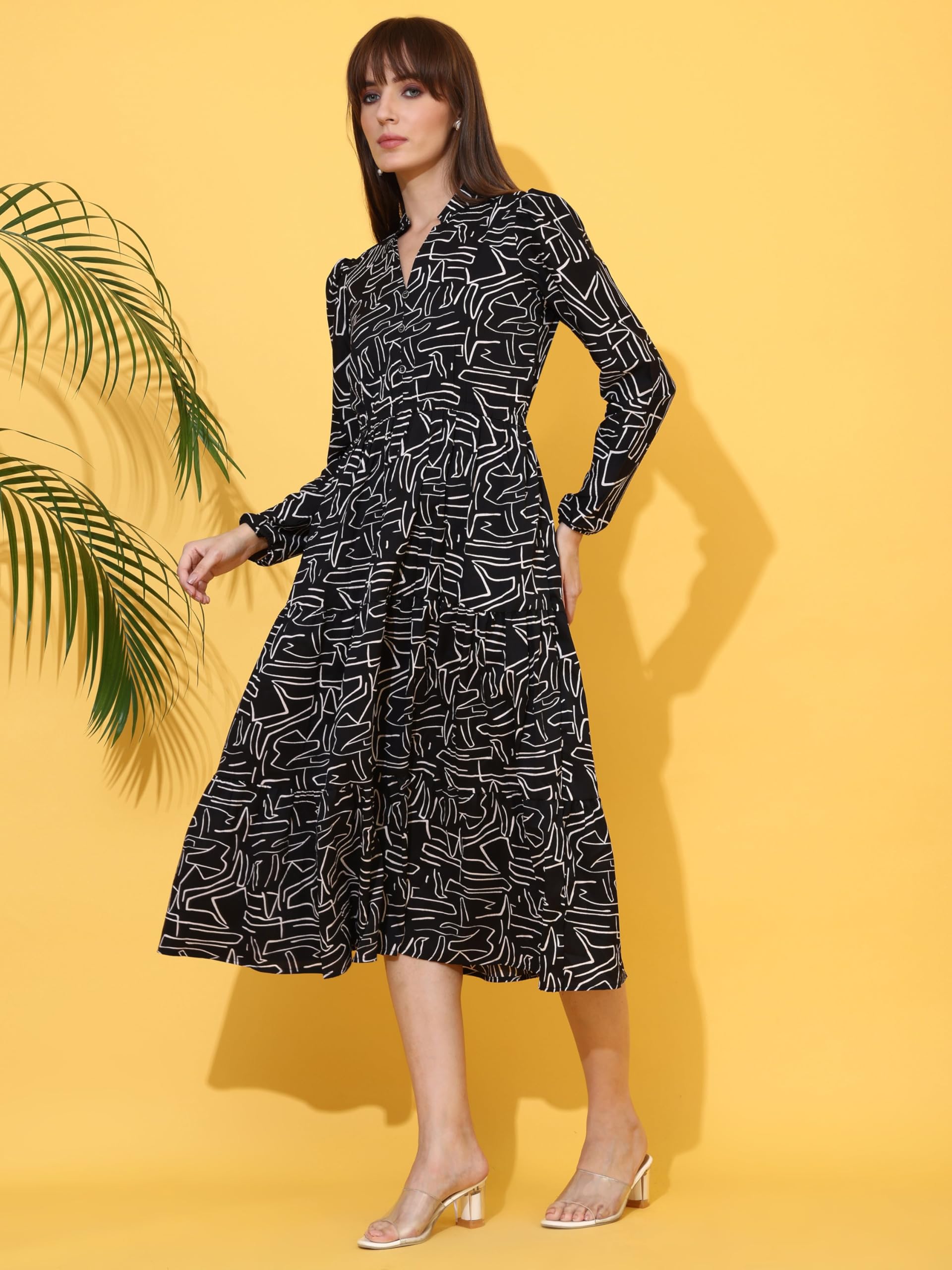 Black Crepe Frock Dress for Women - Image 2