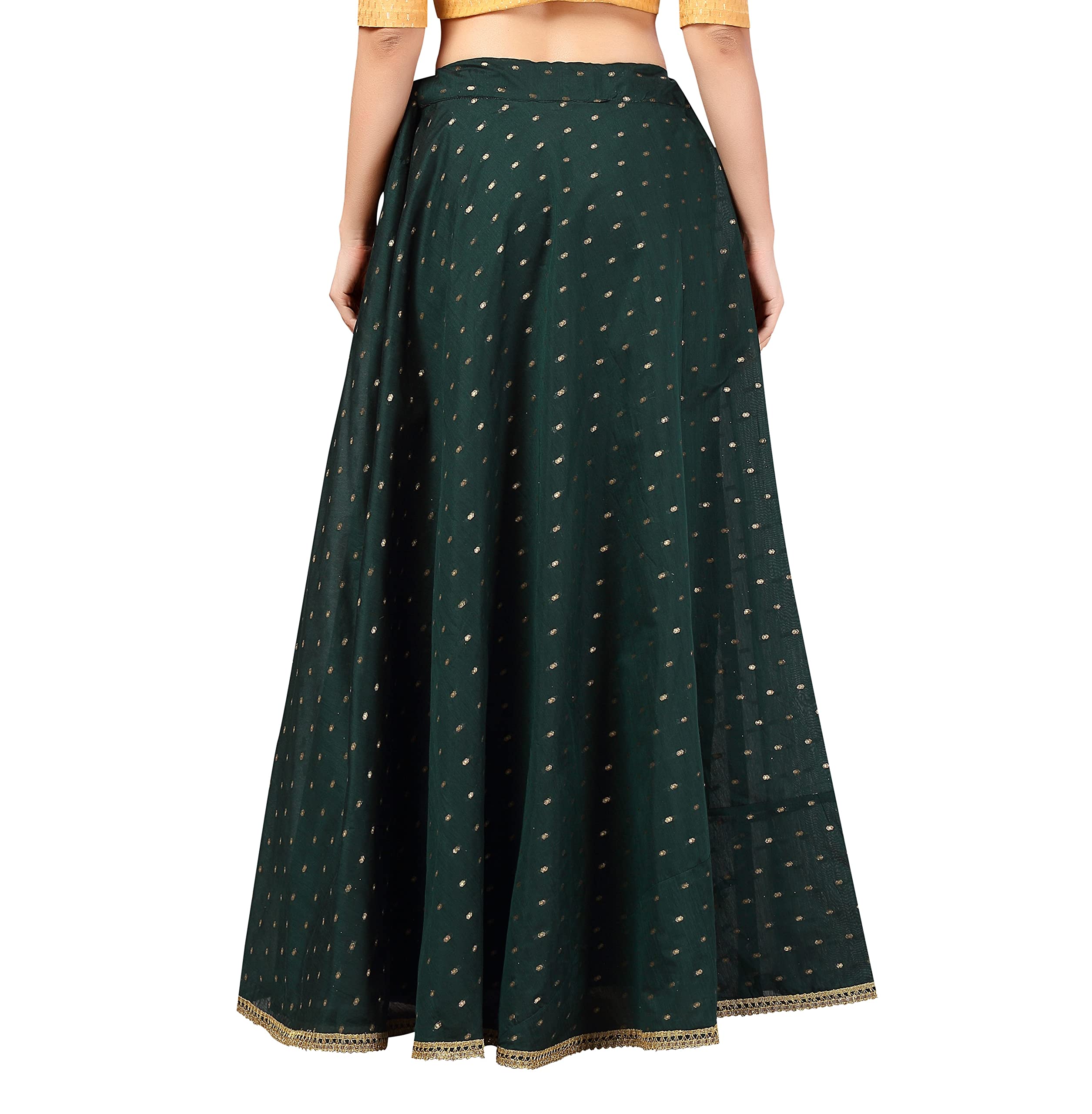 Studio Shringaar Women's Chanderi Silk Maxi Skirt Lahenga - Bottle Green - Image 2
