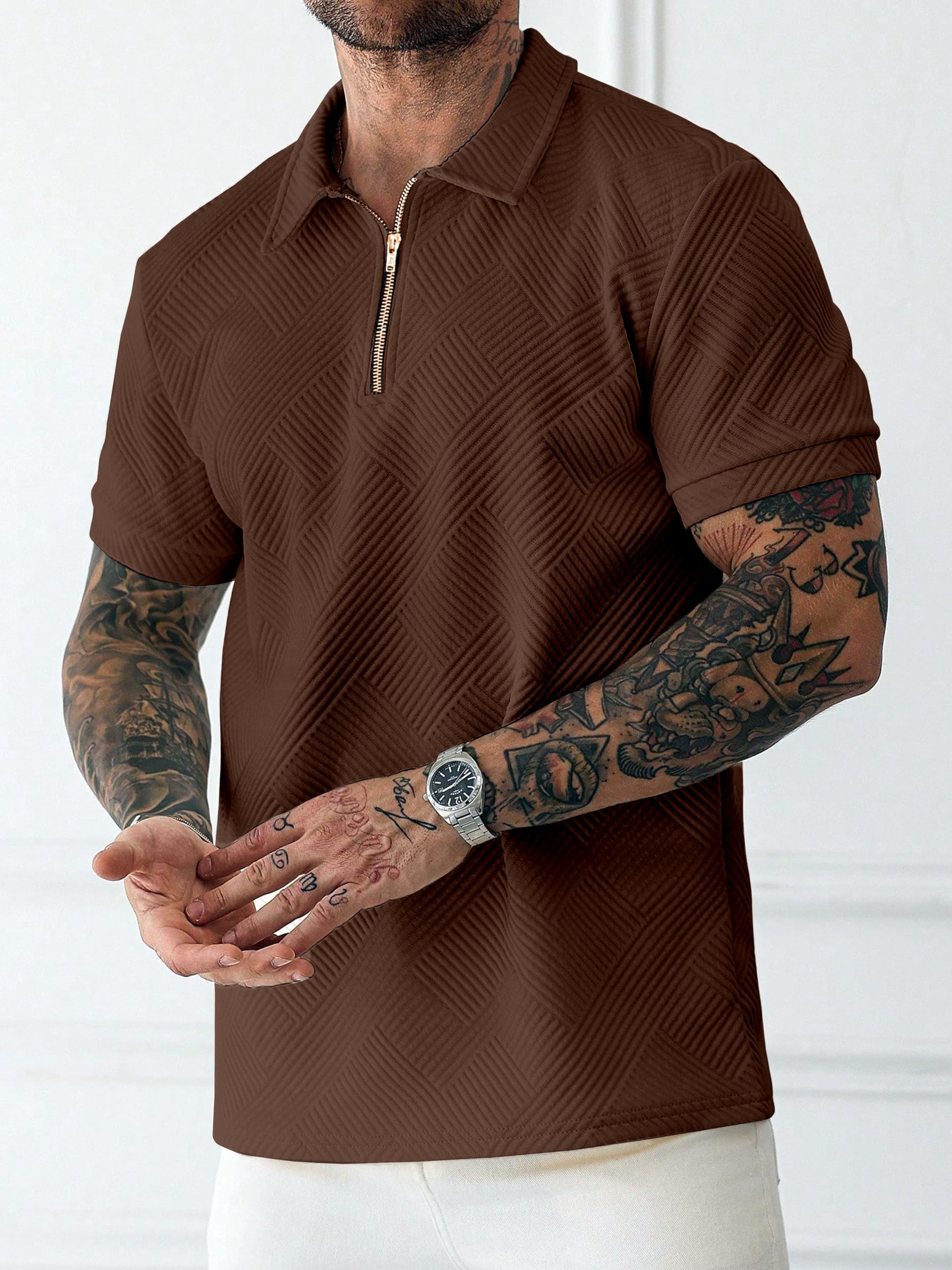 KAJARU Men Quarter-Zip Polo T-Shirt - Image 3