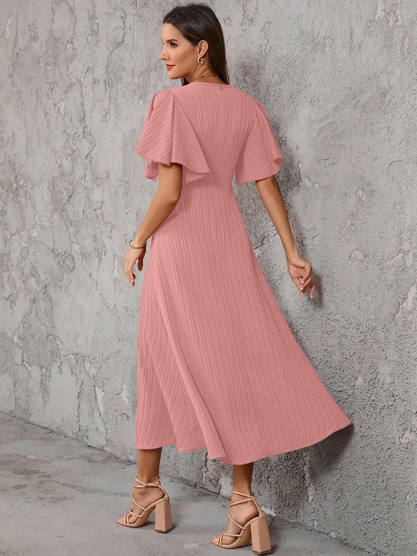 Shasmi Women's Peach Pleated Midi Dress - Image 2