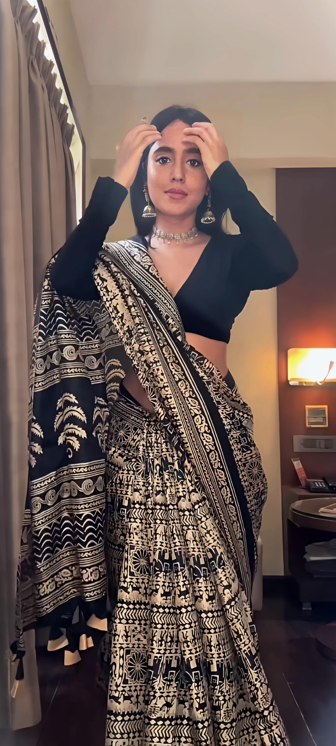 EthnicJunction Kalamkari Art Silk Saree - Black - Image 2