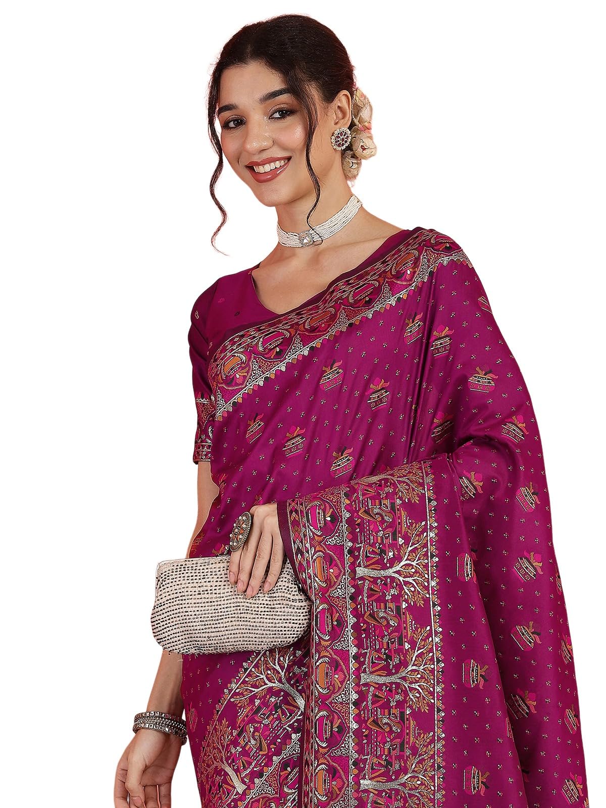 Satrani Banarasi Saree for Women - Dark Rani Pink