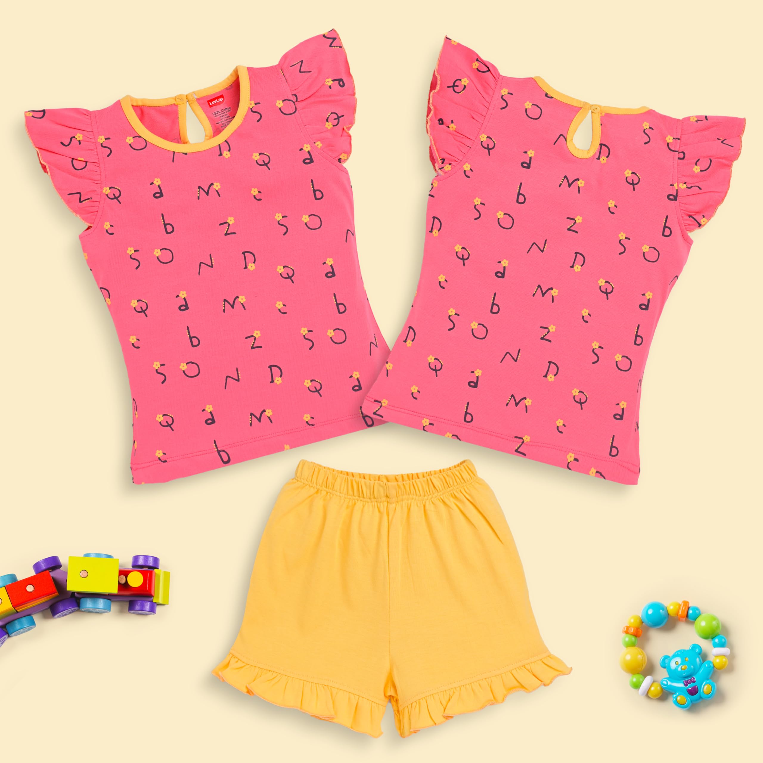 LuvLap Baby Girls Top & Shorts Set - Multicolour Cotton - Image 3