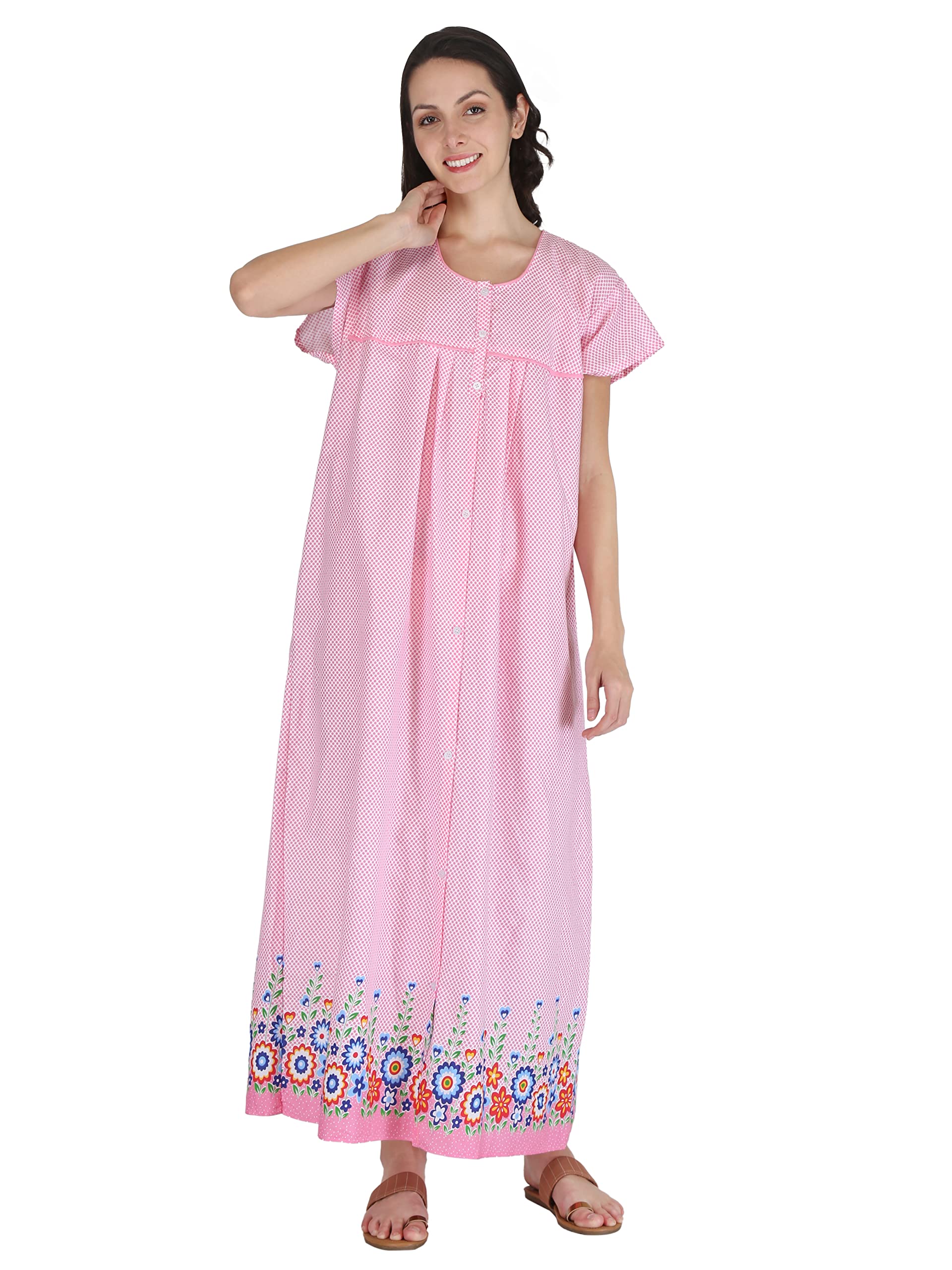 FEMIMODE Women's Cotton Front Open Nighty