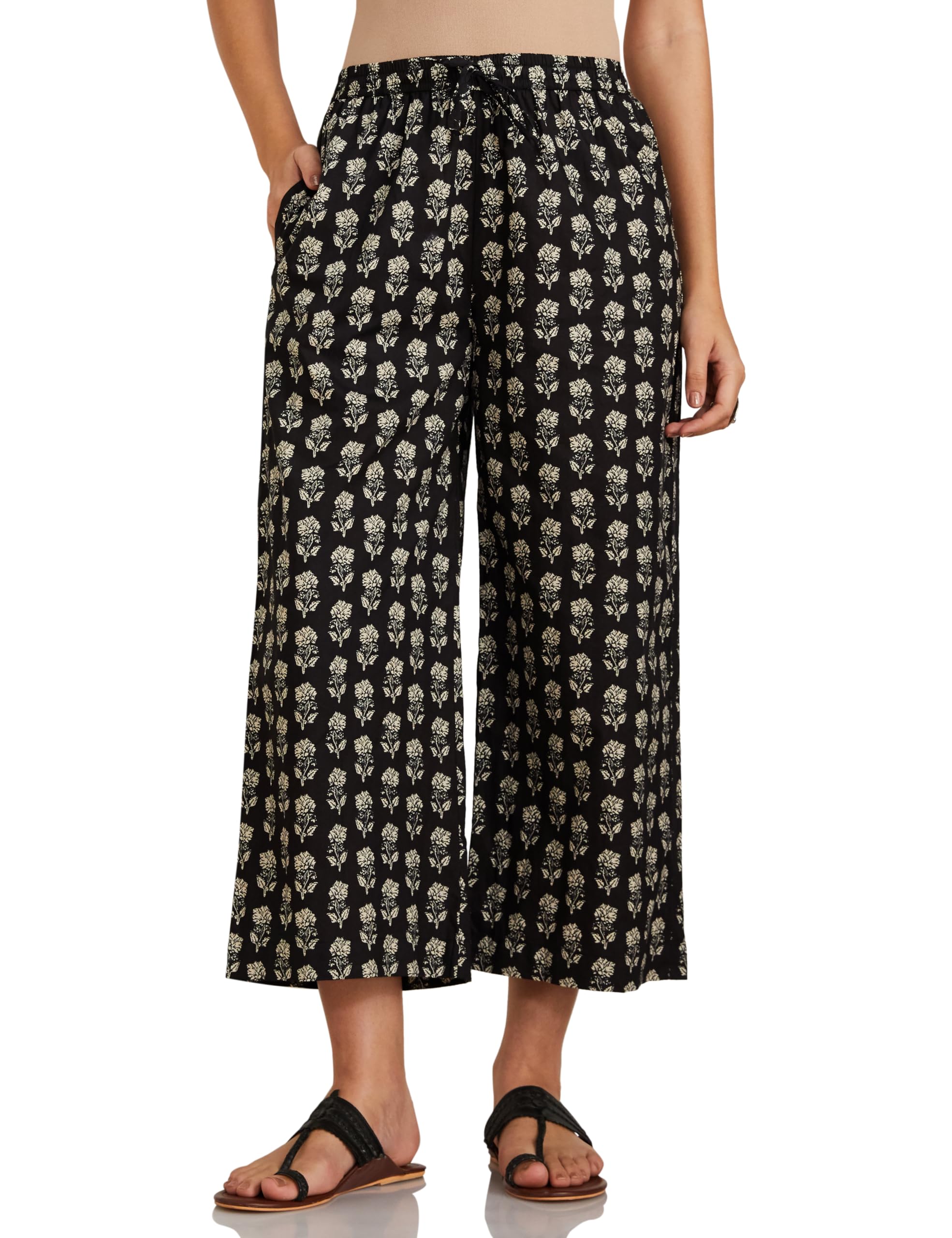 Myx Black Floral Palazzo Trousers for Women