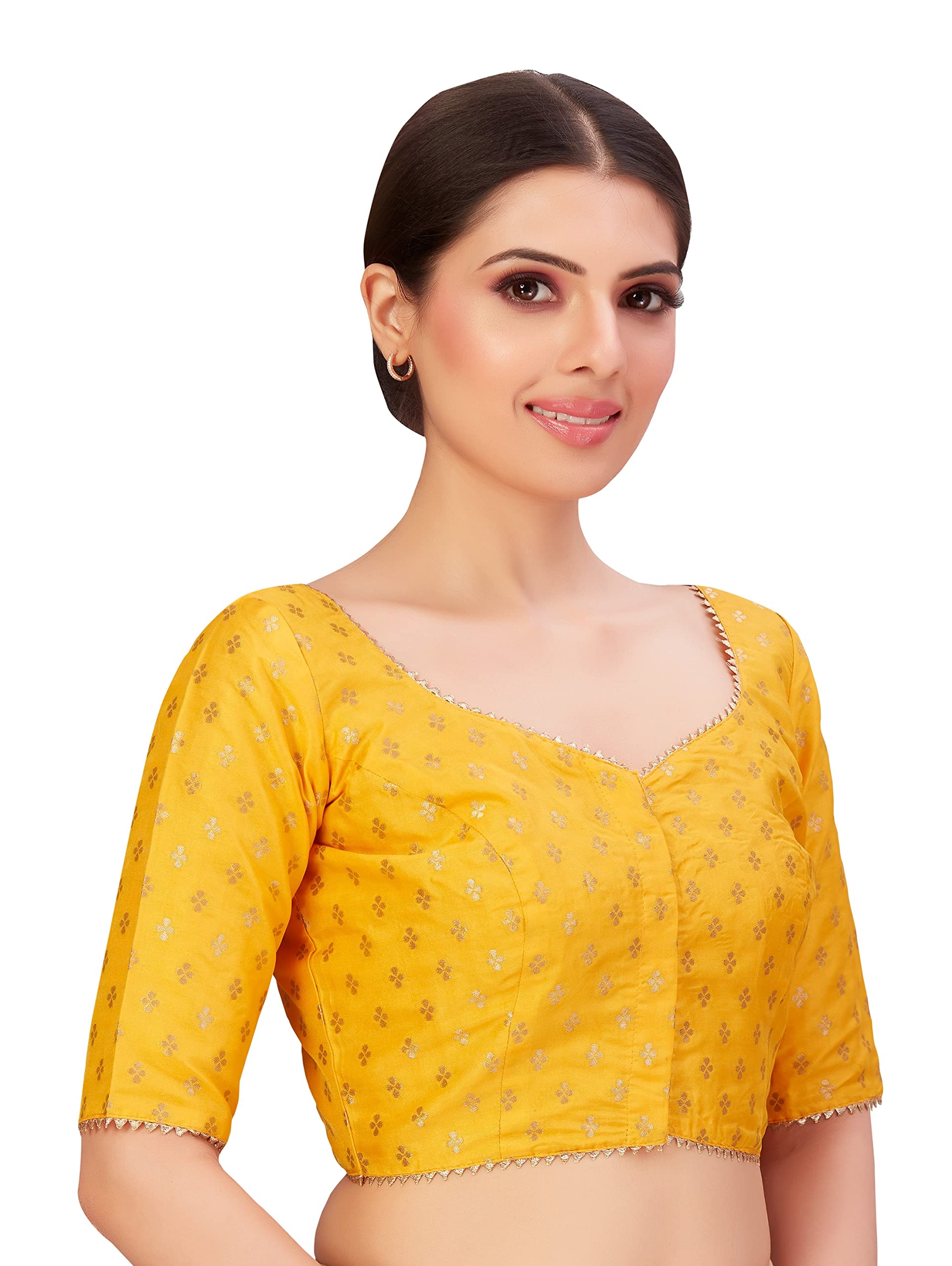 Studio Shringaar Yellow Banarasi Brocade Saree Blouse - Image 4