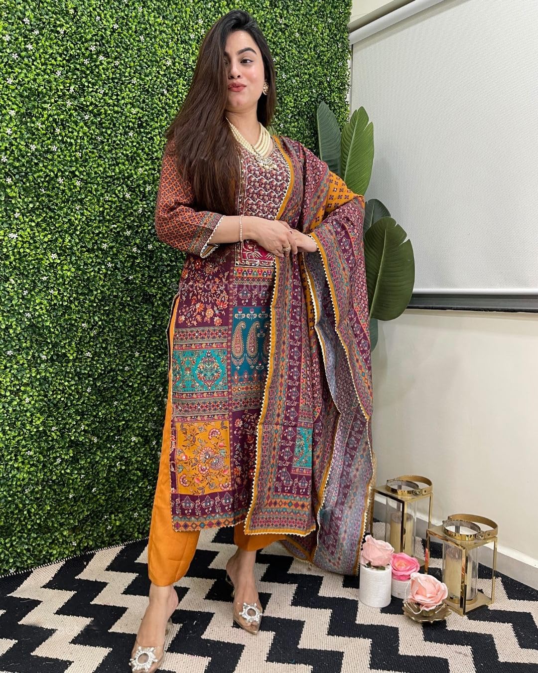 GoSriKi Mustard Rayon Kurta Set for Women - Image 3