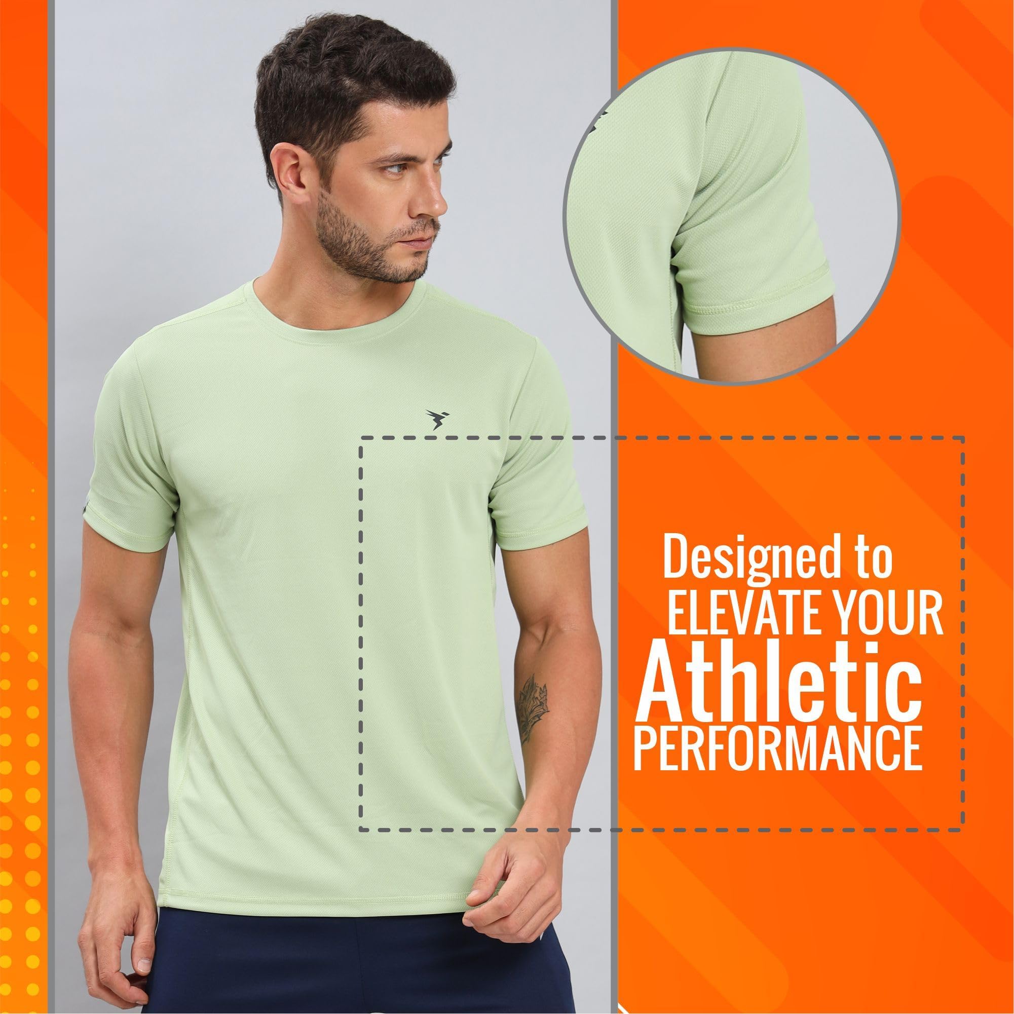 TECHNOSPORT Men's Crew Neck T-Shirt - Light Lime - Image 4