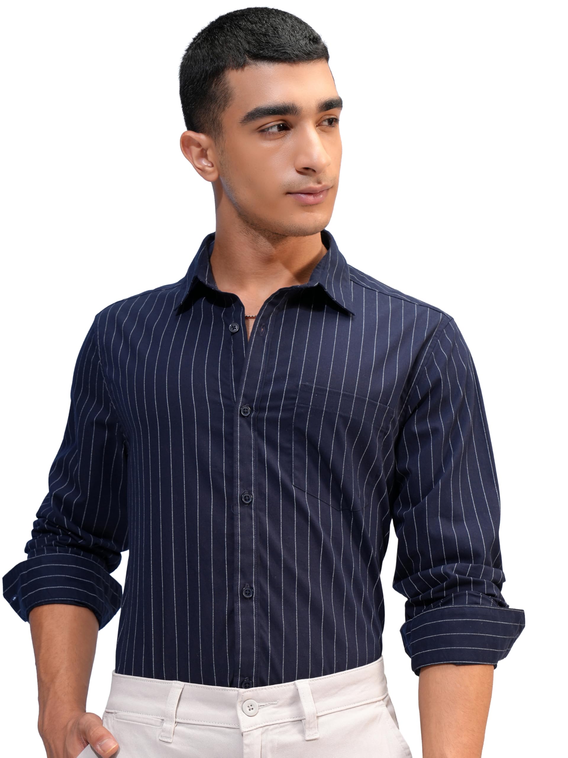 Highlander Navy White Striped Shirt for Men