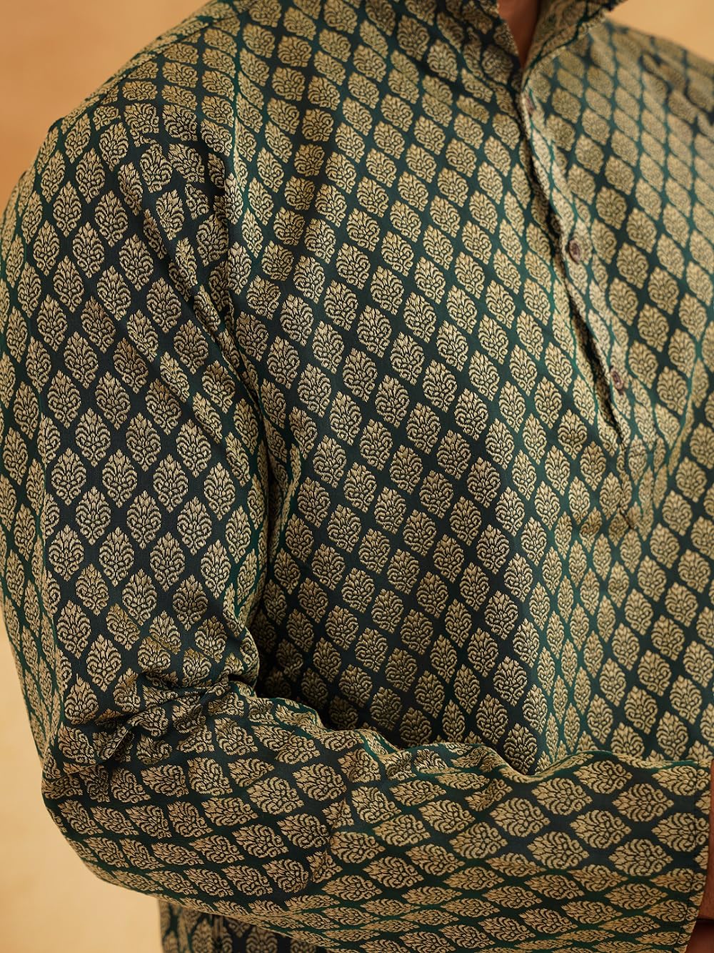 SOJANYA Kurta for Men - Dark Green Jacquard Silk - Image 4
