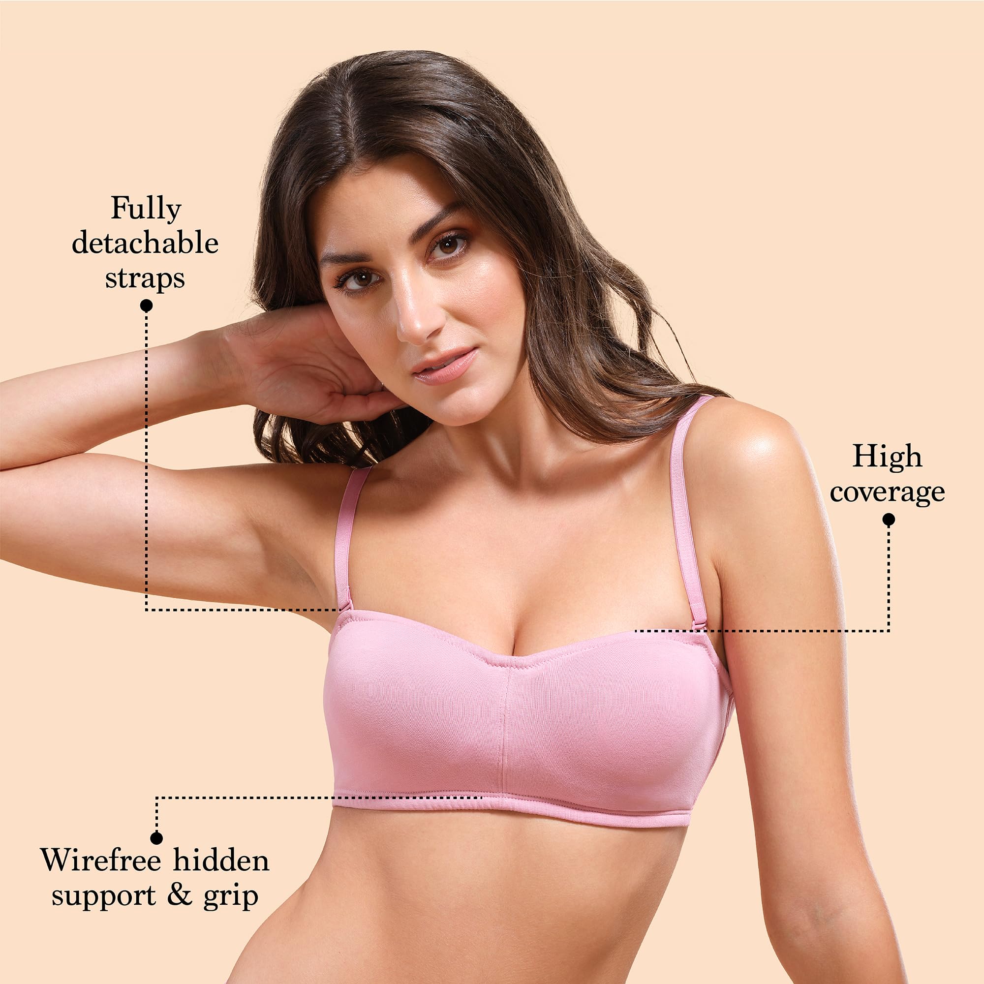 Enamor Strapless Bra for Women - Rose Blush Wire-Free - Image 3