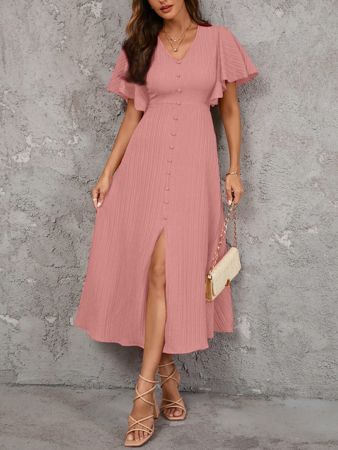 Shasmi Women's Peach Pleated Midi Dress - Image 4