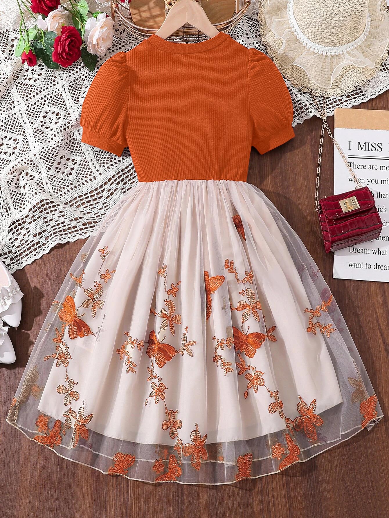 TAGAS Girl's Fit and Flare Dress - Black-Orange - Image 5