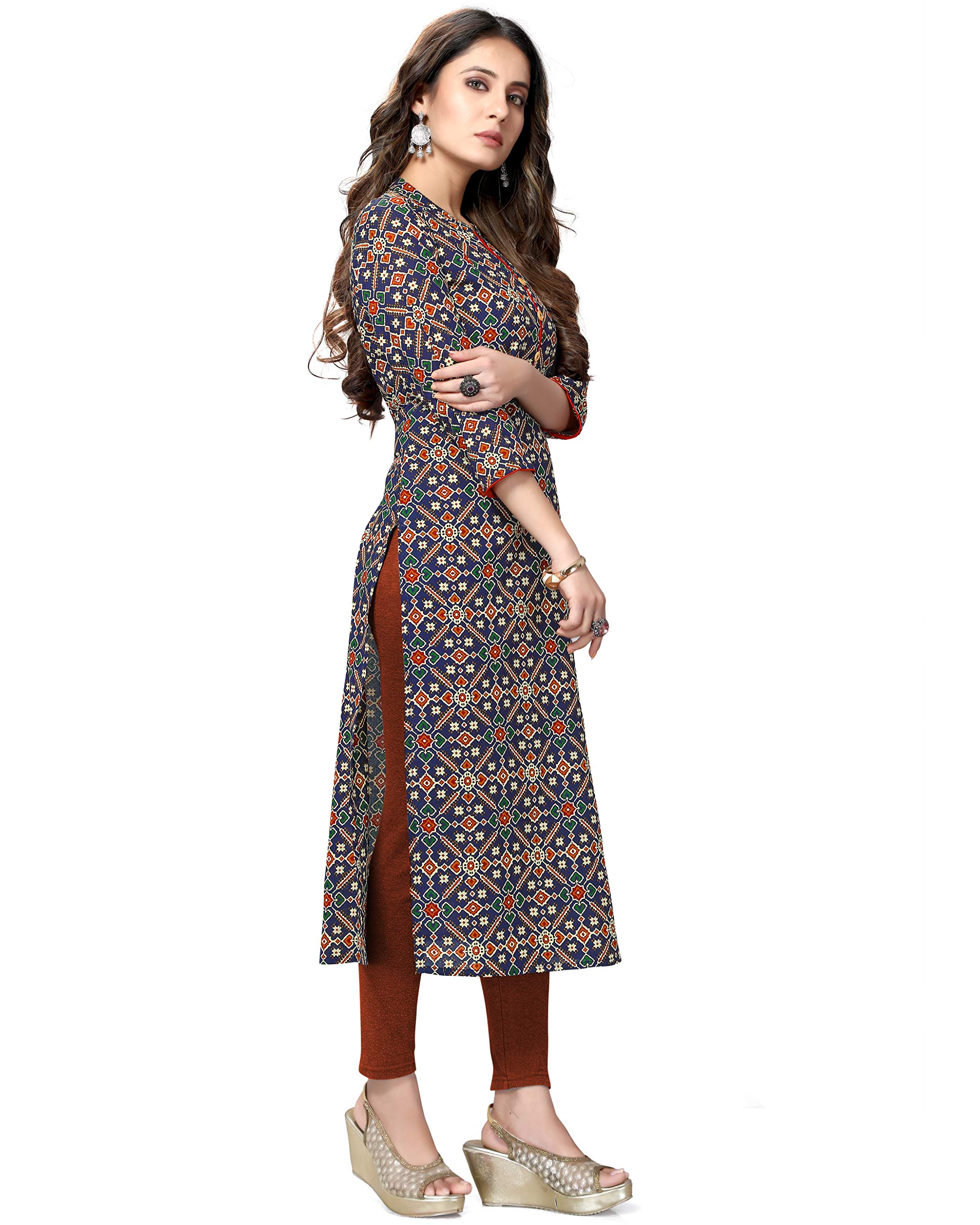 Rajnandini Women Cambric Cotton Kurti - Navy Blue - Image 3