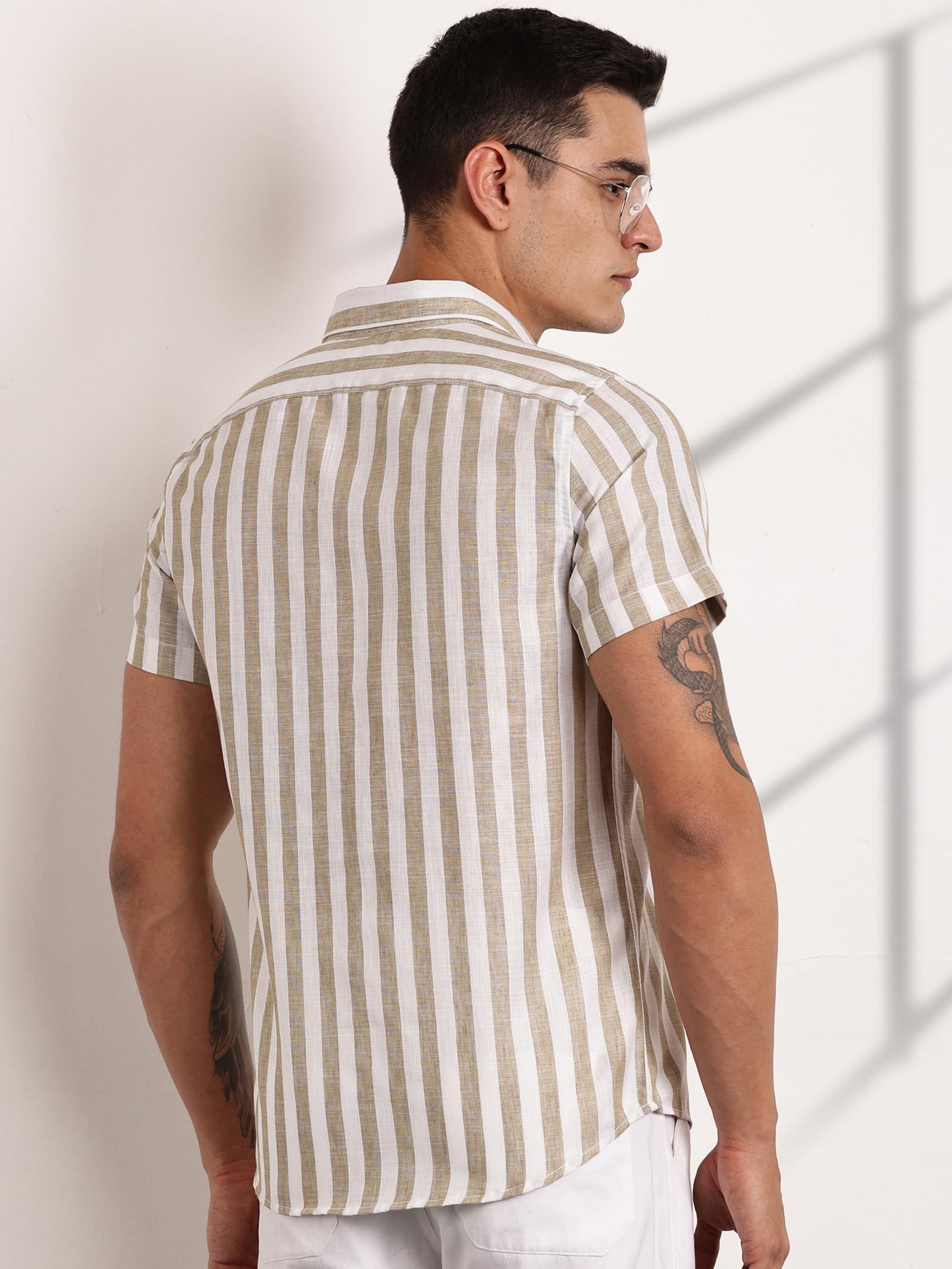 Thomas Scott Mens Striped Casual Shirt - Brown - Image 3