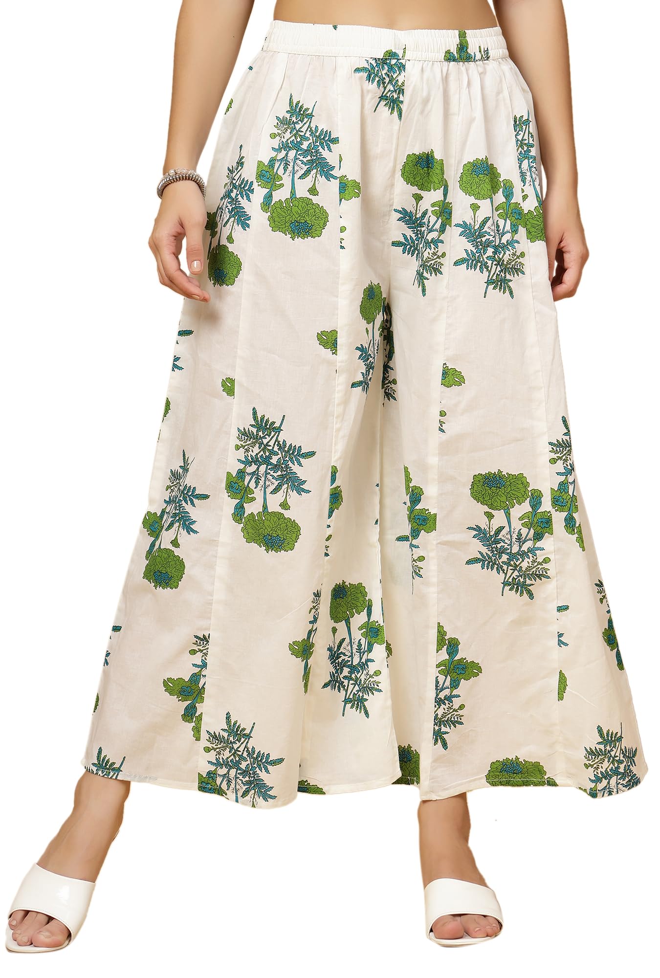 GarbGlide Women Pure Cotton Printed Palazzo - Dark Green