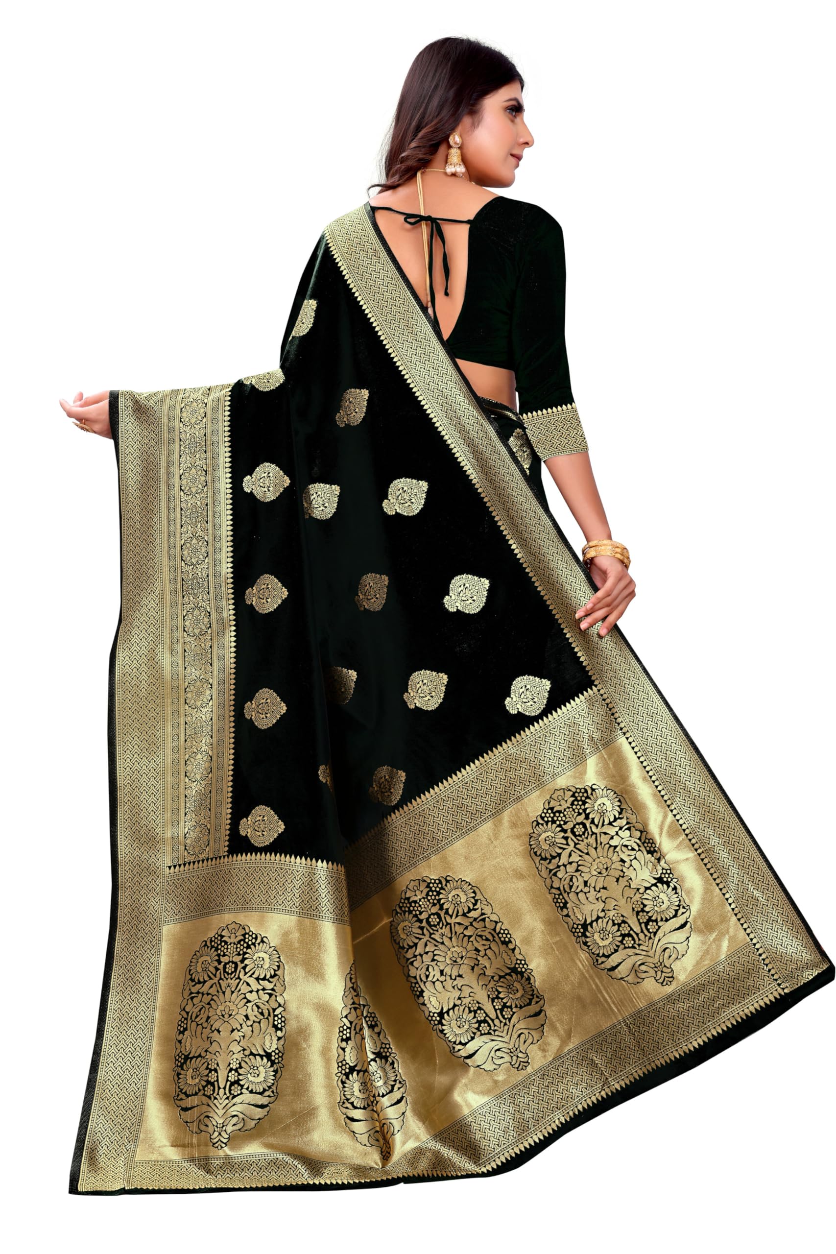 Kanjivaram Art Silk Saree - Black - Image 3