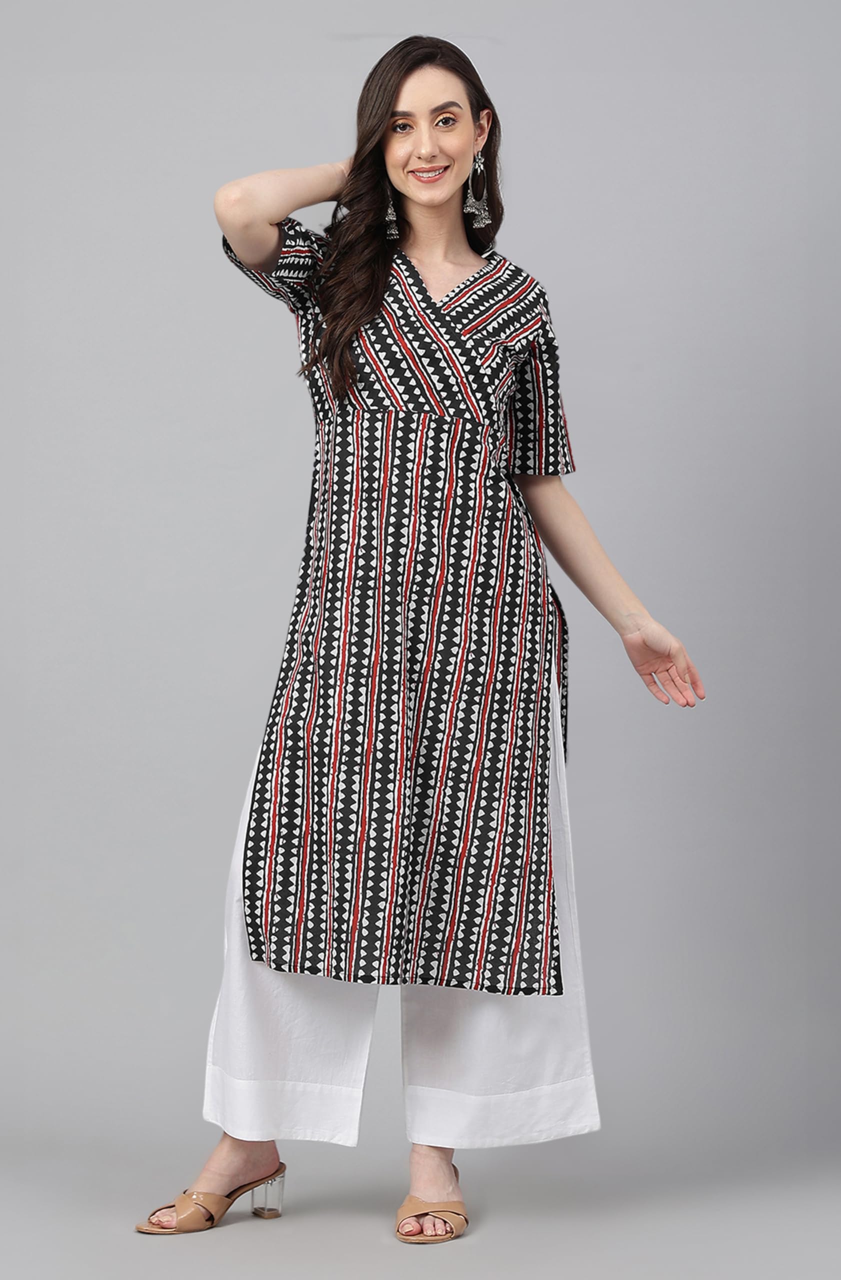 Janasya Women's Black Cotton Kurta - Image 3