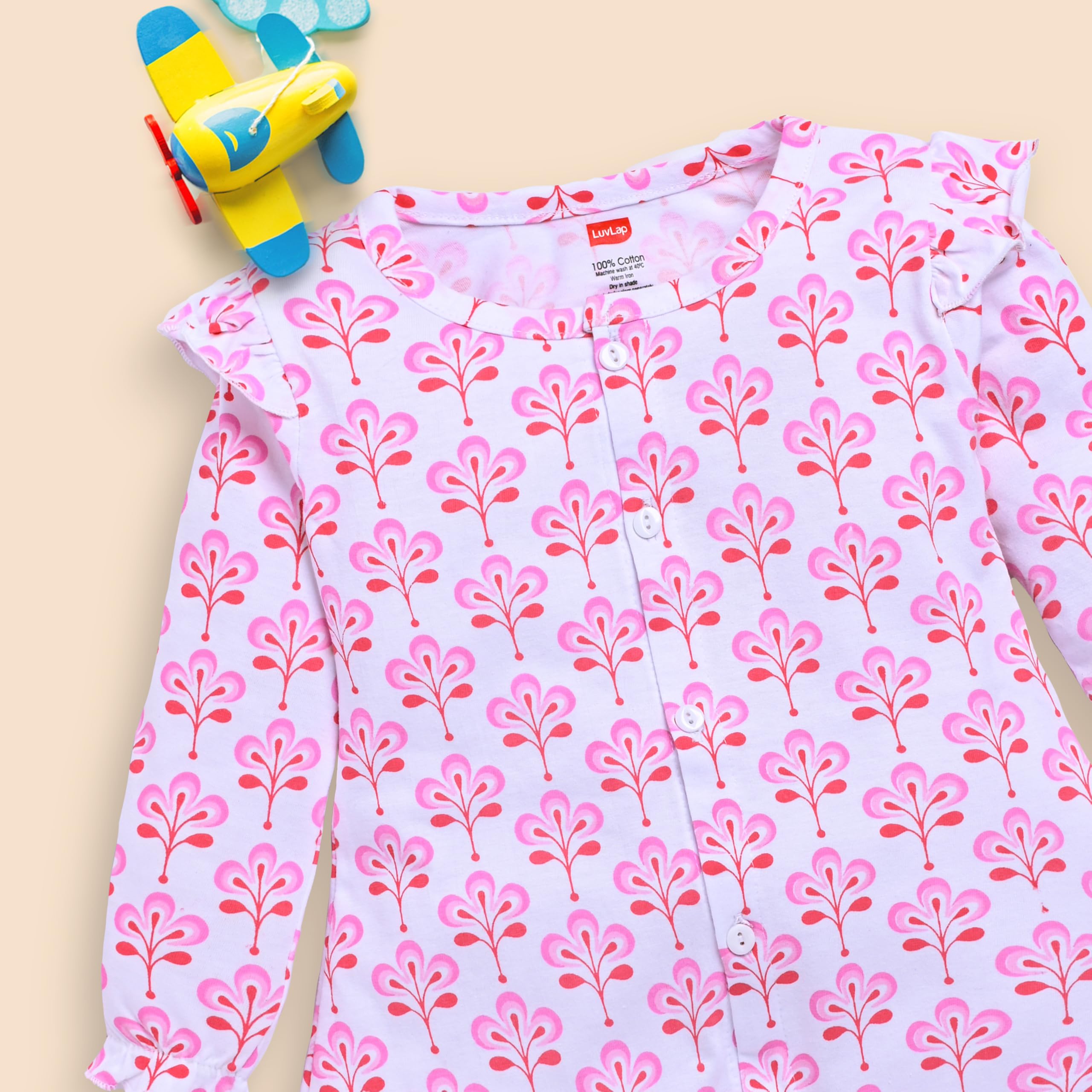 LuvLap Girl's Floral Cotton A-Line Frock - Image 5