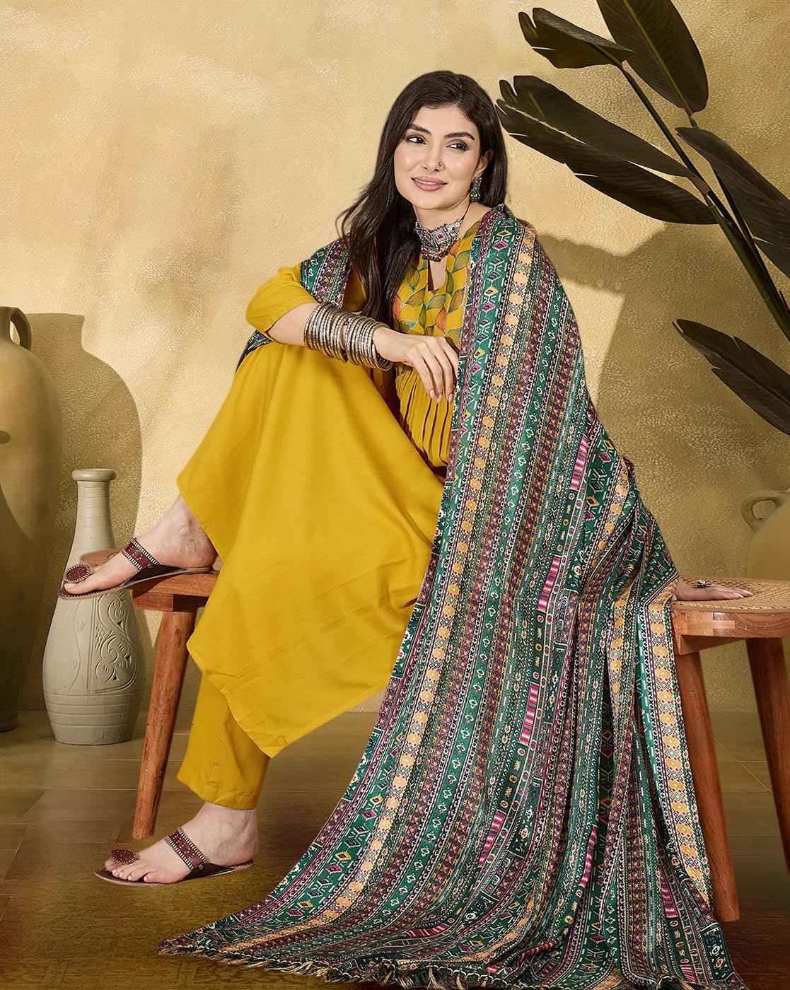 SheWill Yellow American Crepe Embroidered Kurta Set - Image 2