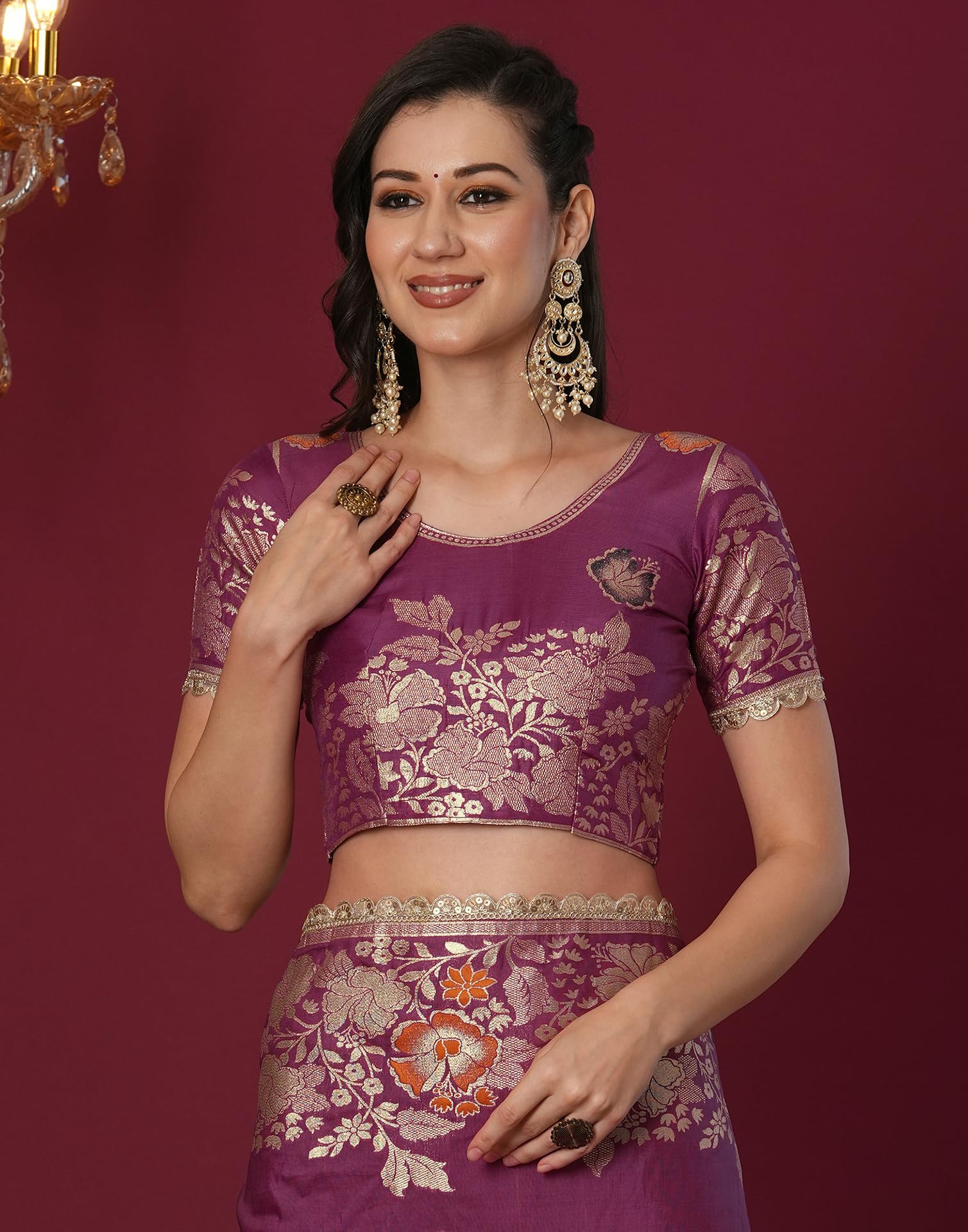 SIRIL Kanjivaram Silk Saree - Dark Mauve - Image 5