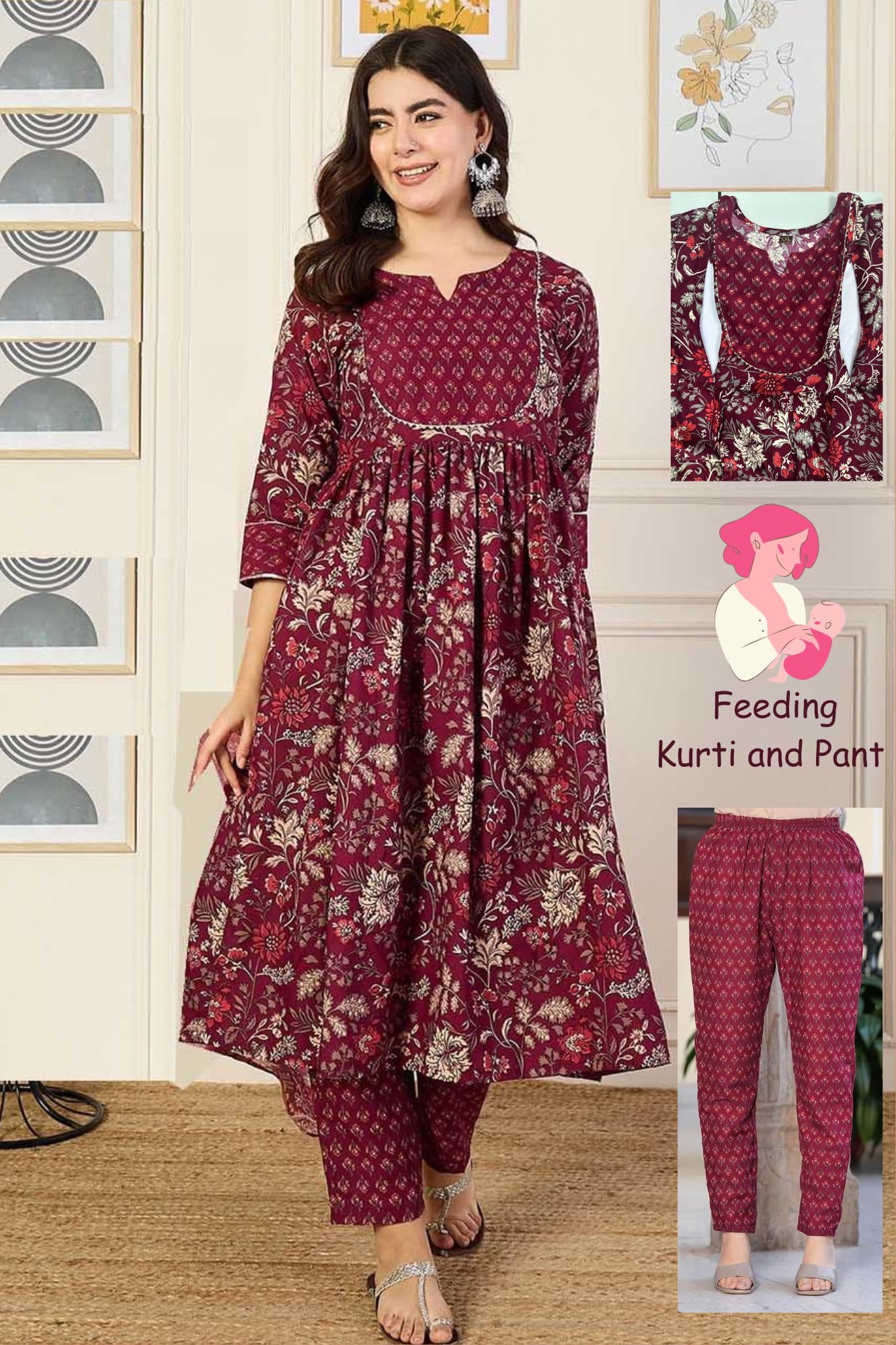 SKY FAB Women's Viscose Rayon Anarkali Maternity Dress - Purple - Image 2