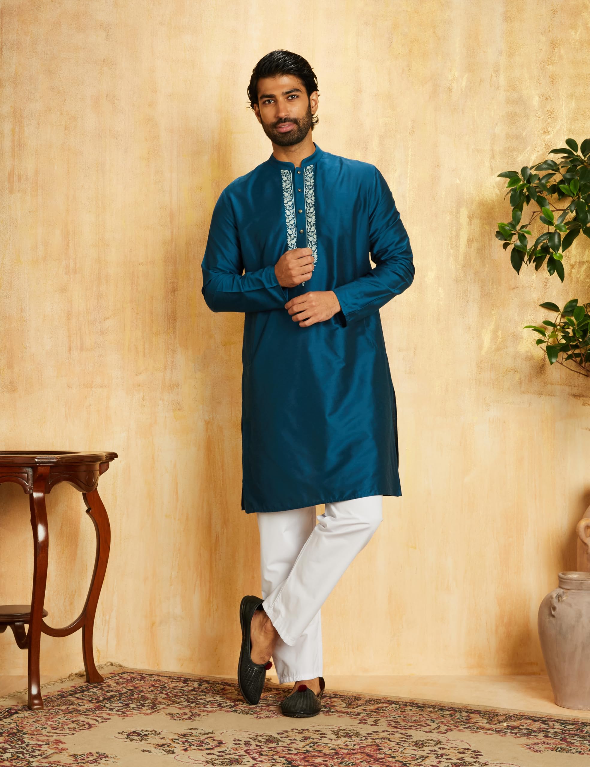 Kurta Navy Blue Festive Kurta for Men - Image 3