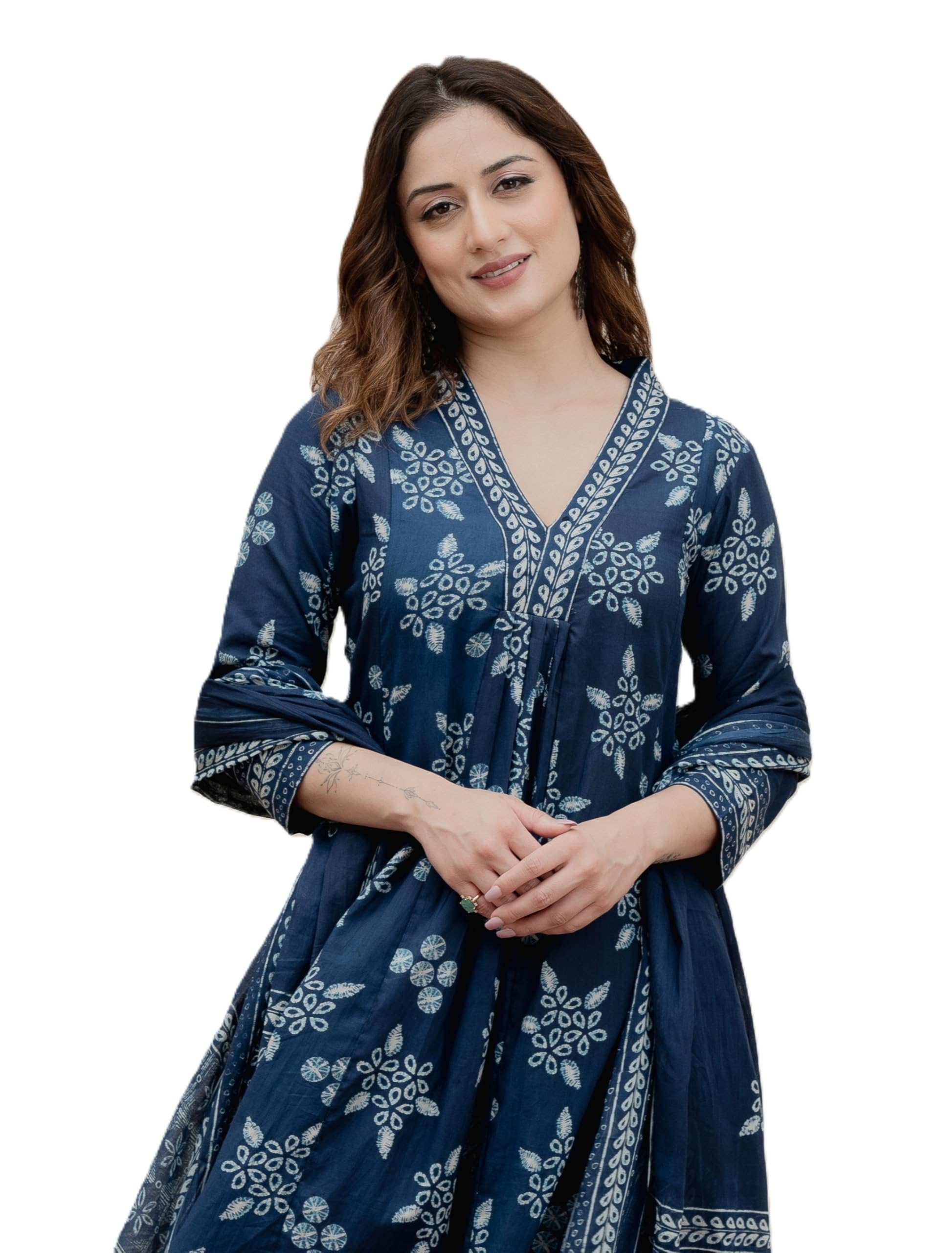 Arayna Women Kurta Set with Pants & Dupatta - Indigo Blue