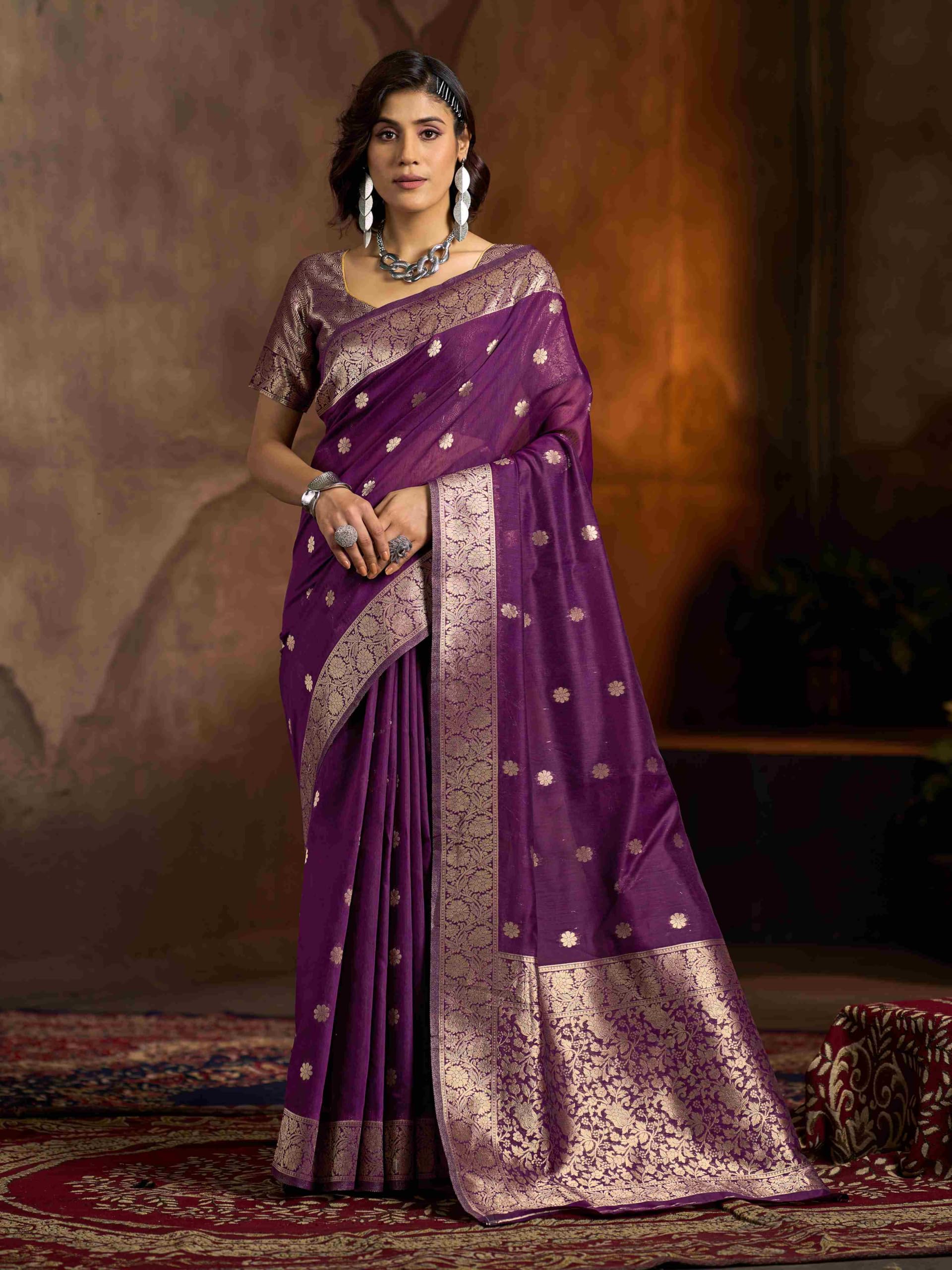 SWORNOF Womens Linen Silk Saree - Image 2