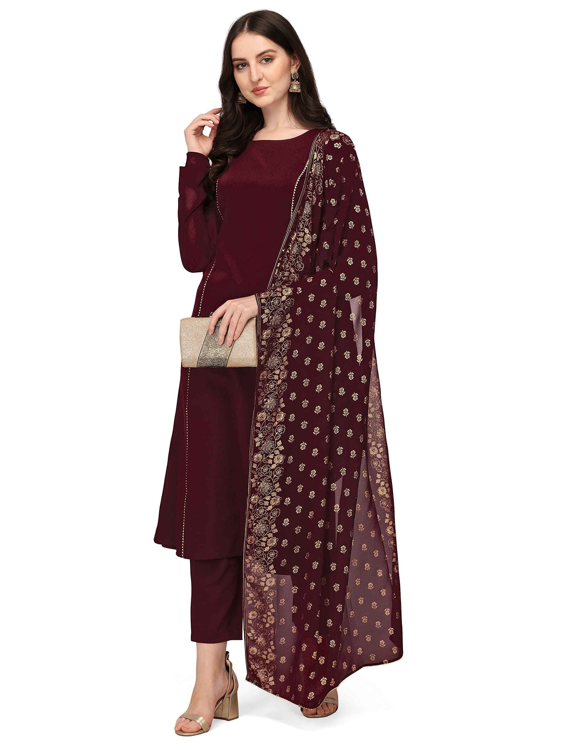 FIORRA Women's Maroon Kurta with Pant and Dupatta