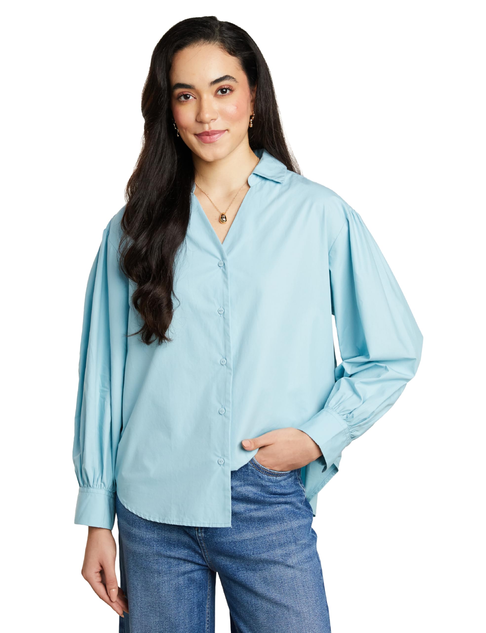 Symbol Women's Oversized Casual Cotton Shirt - Light Blue