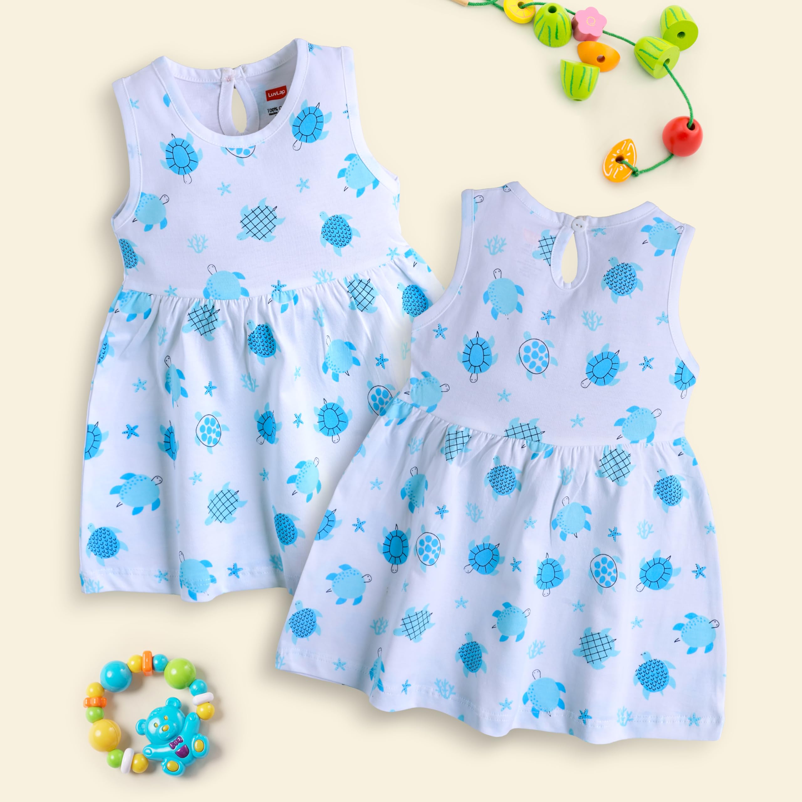 LuvLap Cartoon Sleeveless Cotton Frocks for Baby Girls - Multicolour - Image 4