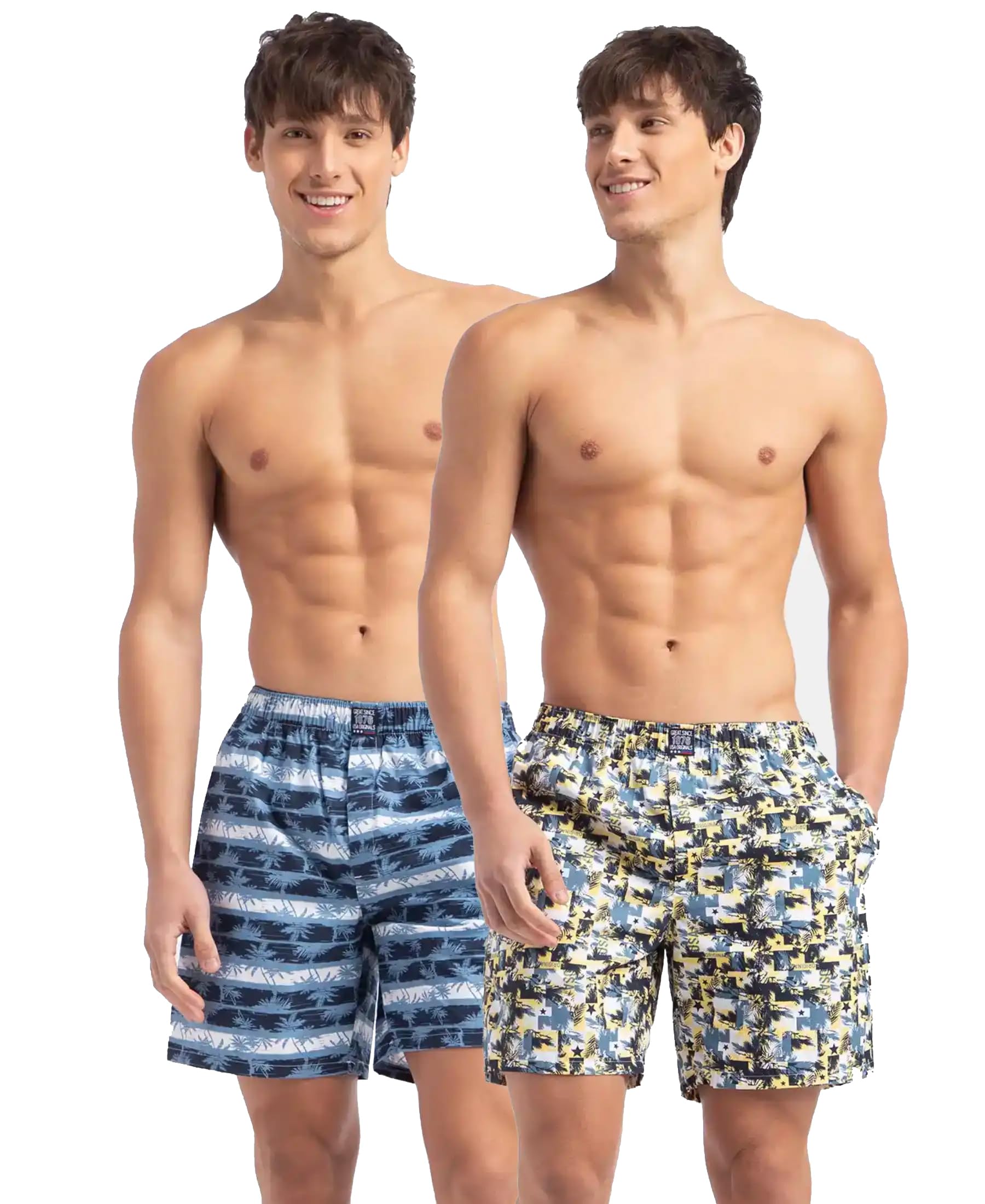 Jockey Men's Cotton Boxer Shorts - Blue Heaven & White
