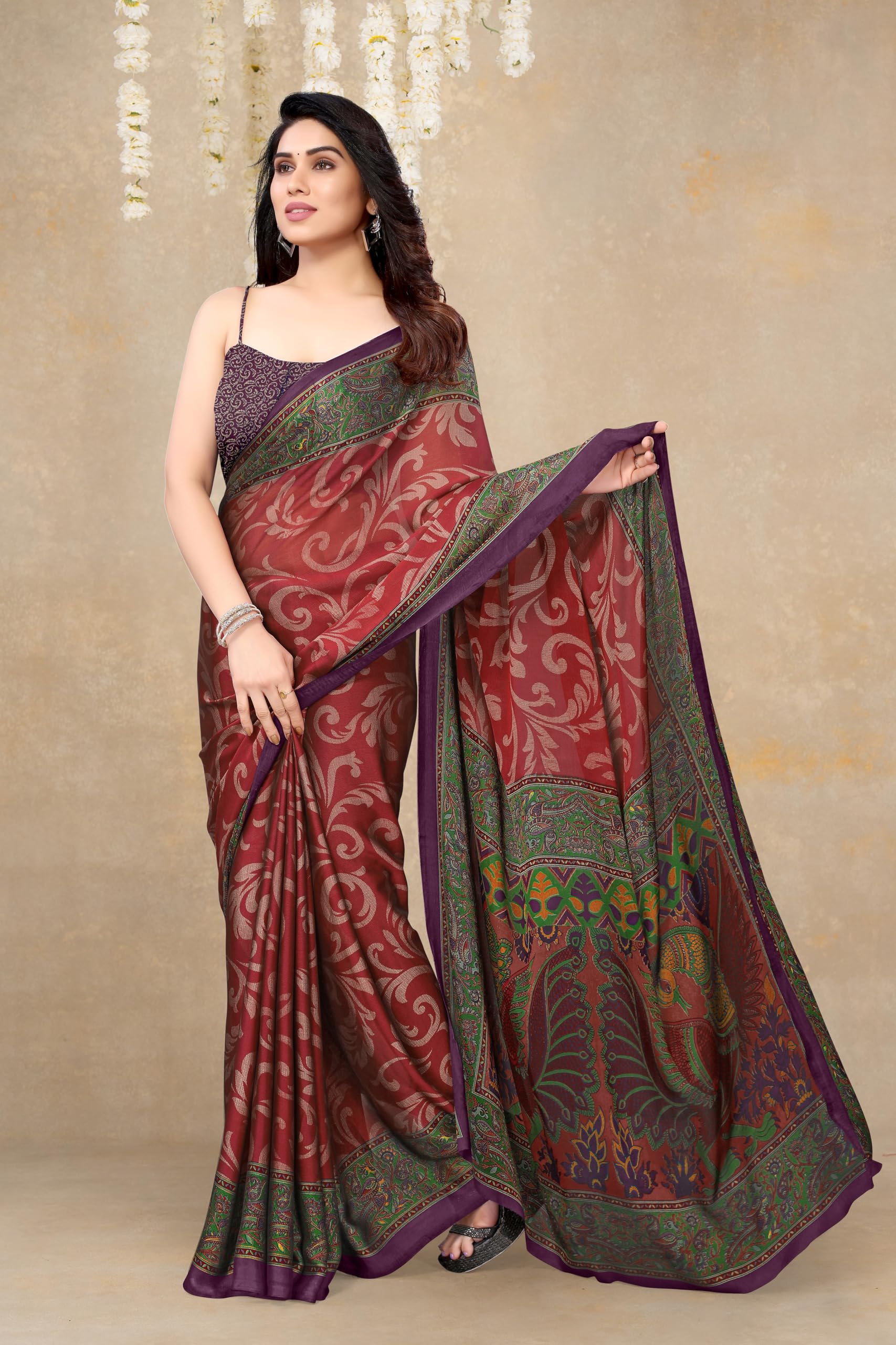 MIRCHI FASHION Chiffon Georgette Saree for Women - Red - Image 3
