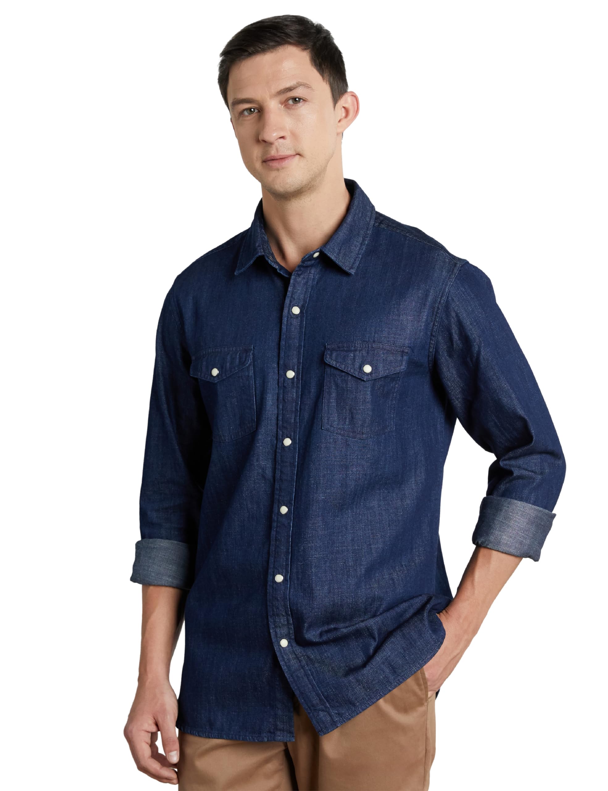 Symbol Men's Casual Cotton Denim Shirt - Dark Rinse