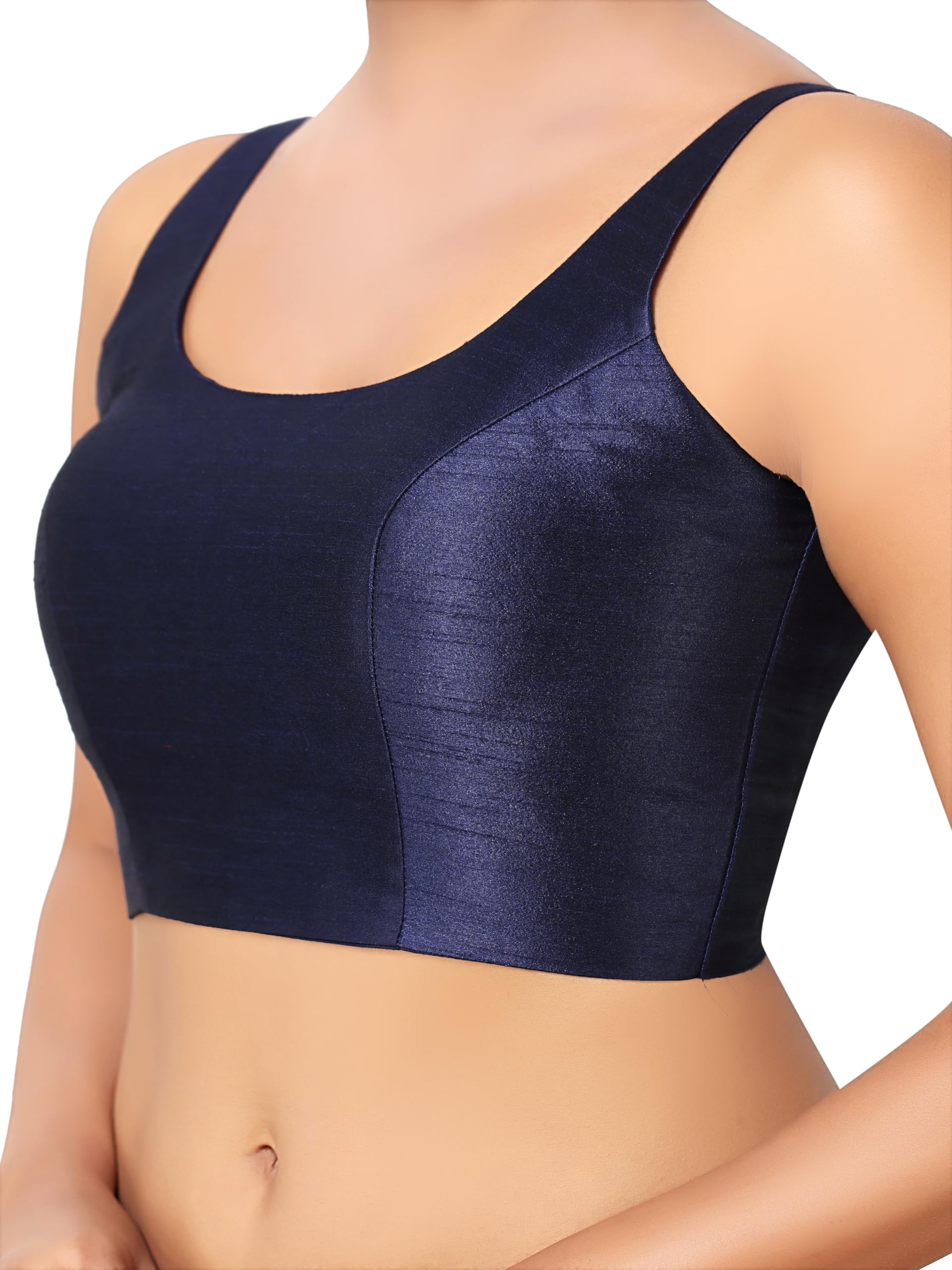 Madhu Fashion Women's Solid Sleeveless Padded Saree Blouse - Navy Blue - Image 3