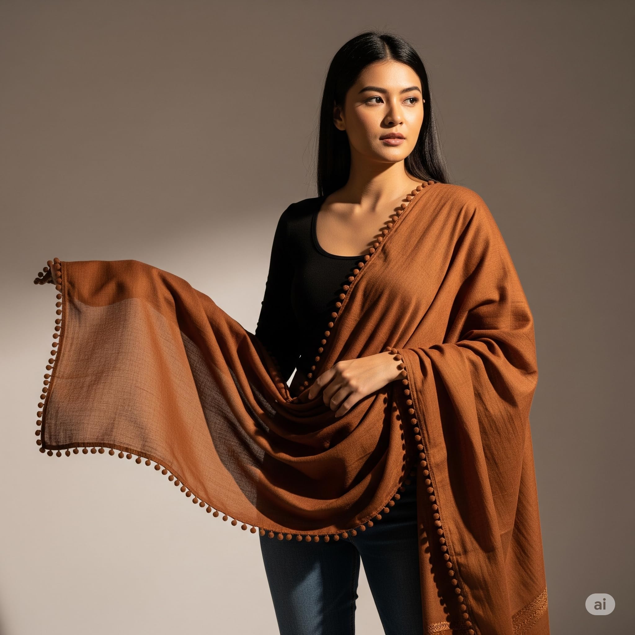 VinodRatna Brown Cotton Dupatta for Women - Image 2